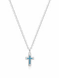 Men's Sterling Silver Mini Cross Necklace with Turquoise Enamel
