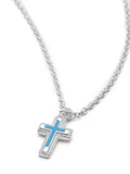 Nialaya Men's Necklace Men's Sterling Silver Mini Cross Necklace with Turquoise Enamel 22 Inches / 55.88 cm MNEC_240