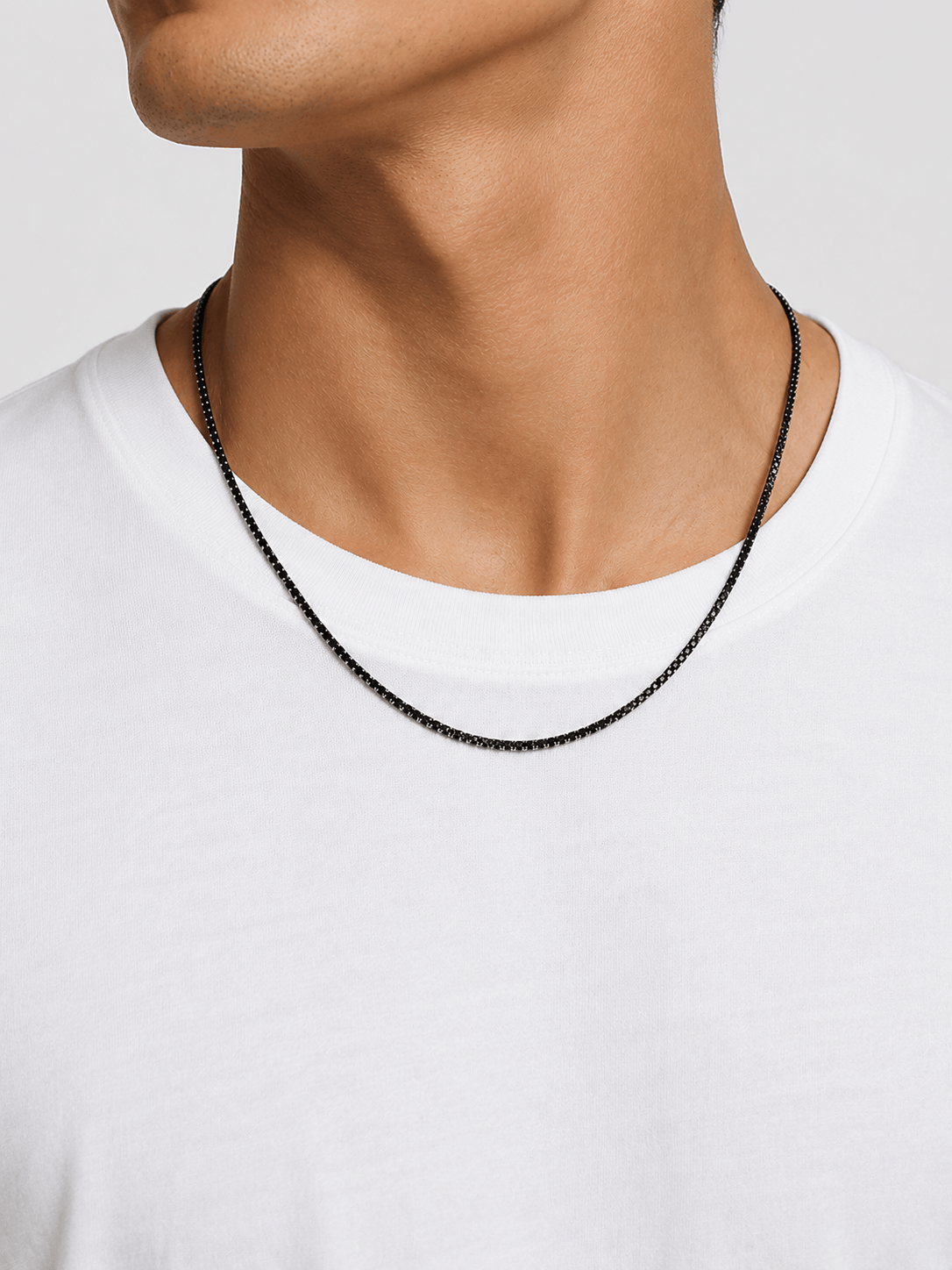 Nialaya Men's Necklace Mini Black Tennis Necklace Mini Black Tennis Necklace 20 inches / 50.80 cm MNEC_464