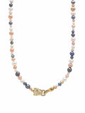 Nialaya Men's Necklace Multi-Colored Pearl Necklace with Gold Plated Panther Head Lock 20 Inches / 50.8 cm MNEC_252