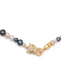 Nialaya Men's Necklace Multi-Colored Pearl Necklace with Gold Plated Panther Head Lock 20 Inches / 50.8 cm MNEC_252