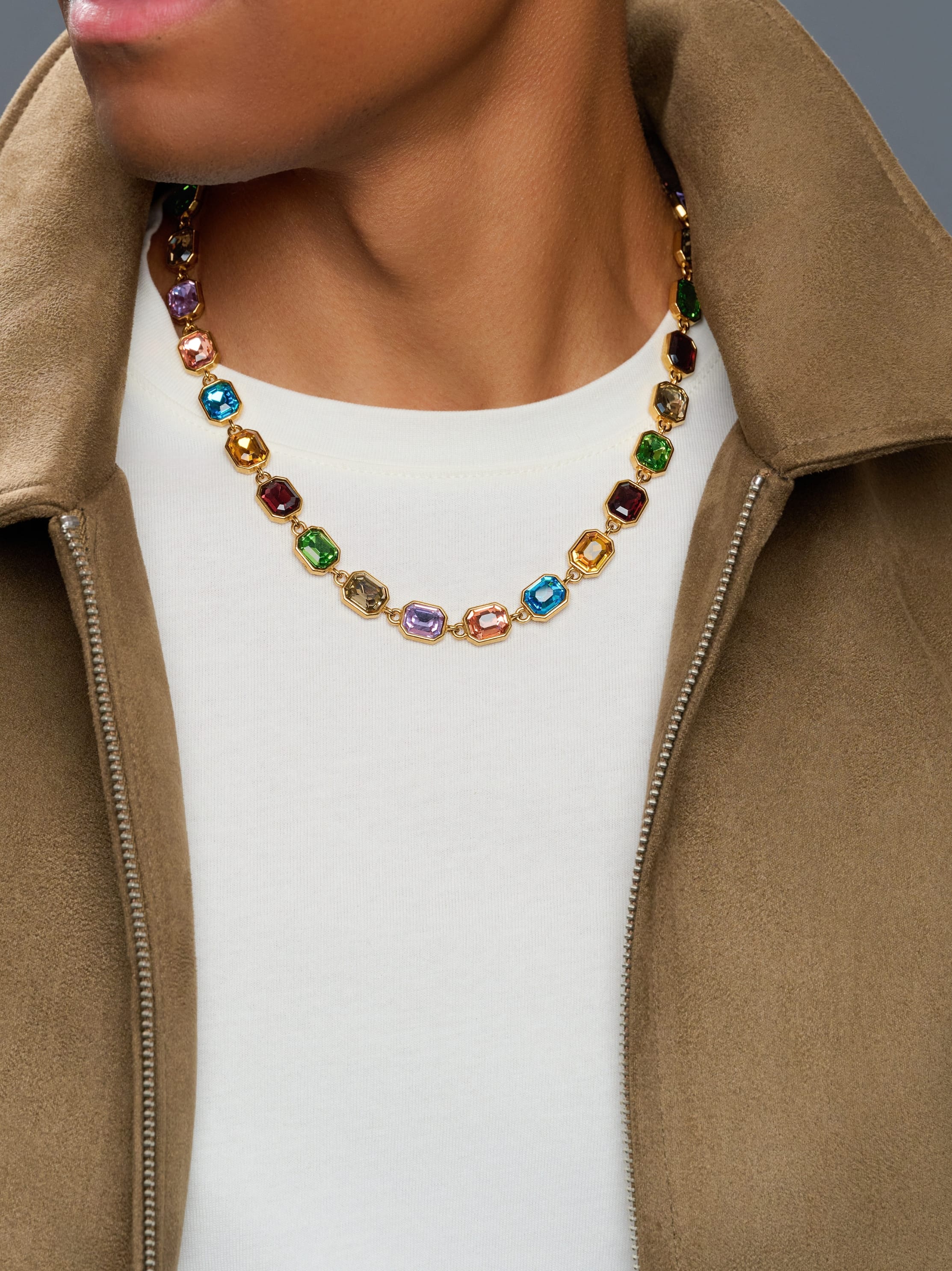 Nialaya Men's Necklace Multicolor Emerald-Cut Crystal Necklace Multicolor Emerald-Cut Crystal Necklace 20 Inches / 50.80 cm MNEC_465