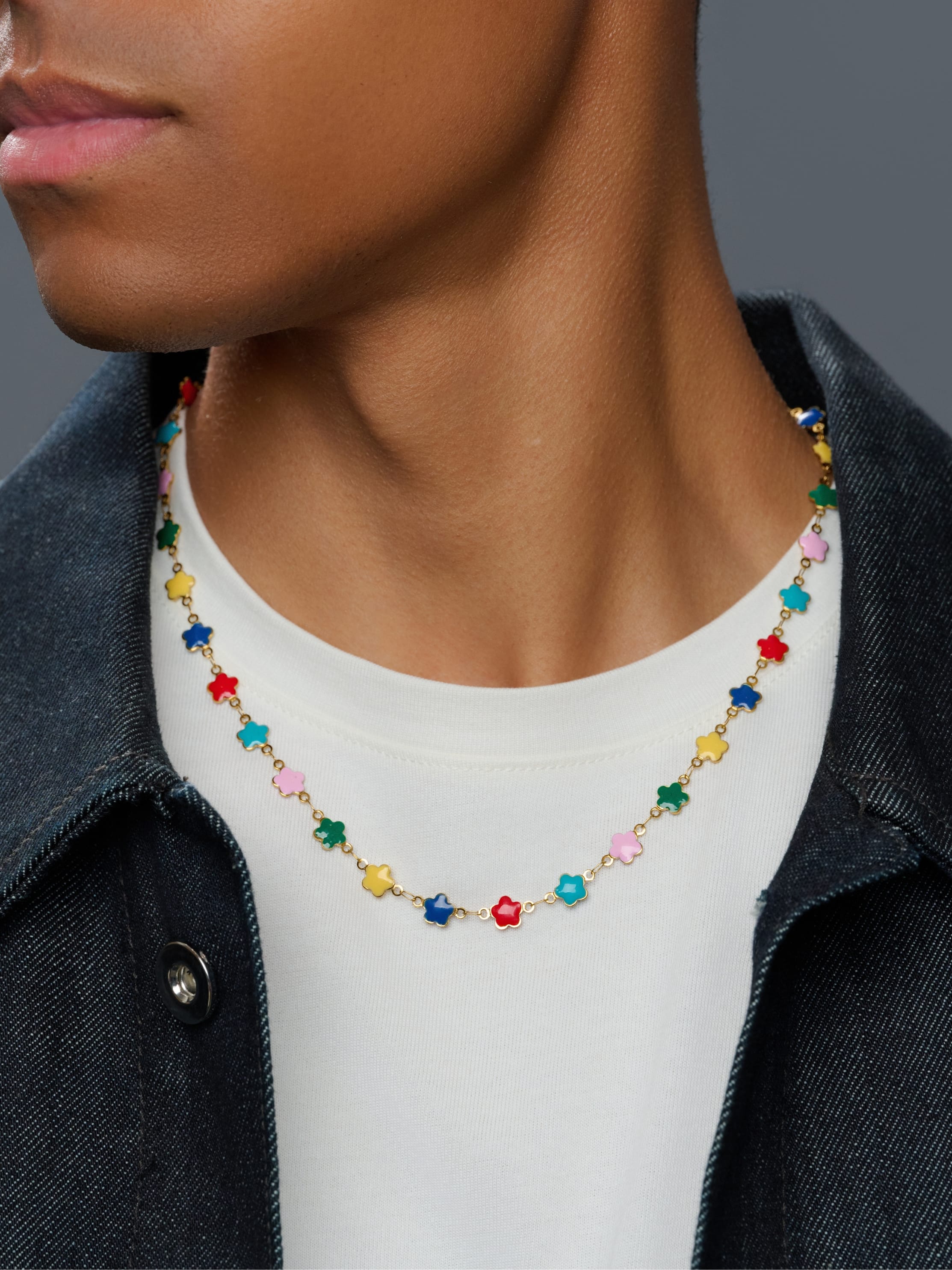 Nialaya Men's Necklace Multicolor Enamel Clover Necklace Multicolor Enamel Clover Necklace 20 Inches / 50.80 cm MNEC_467