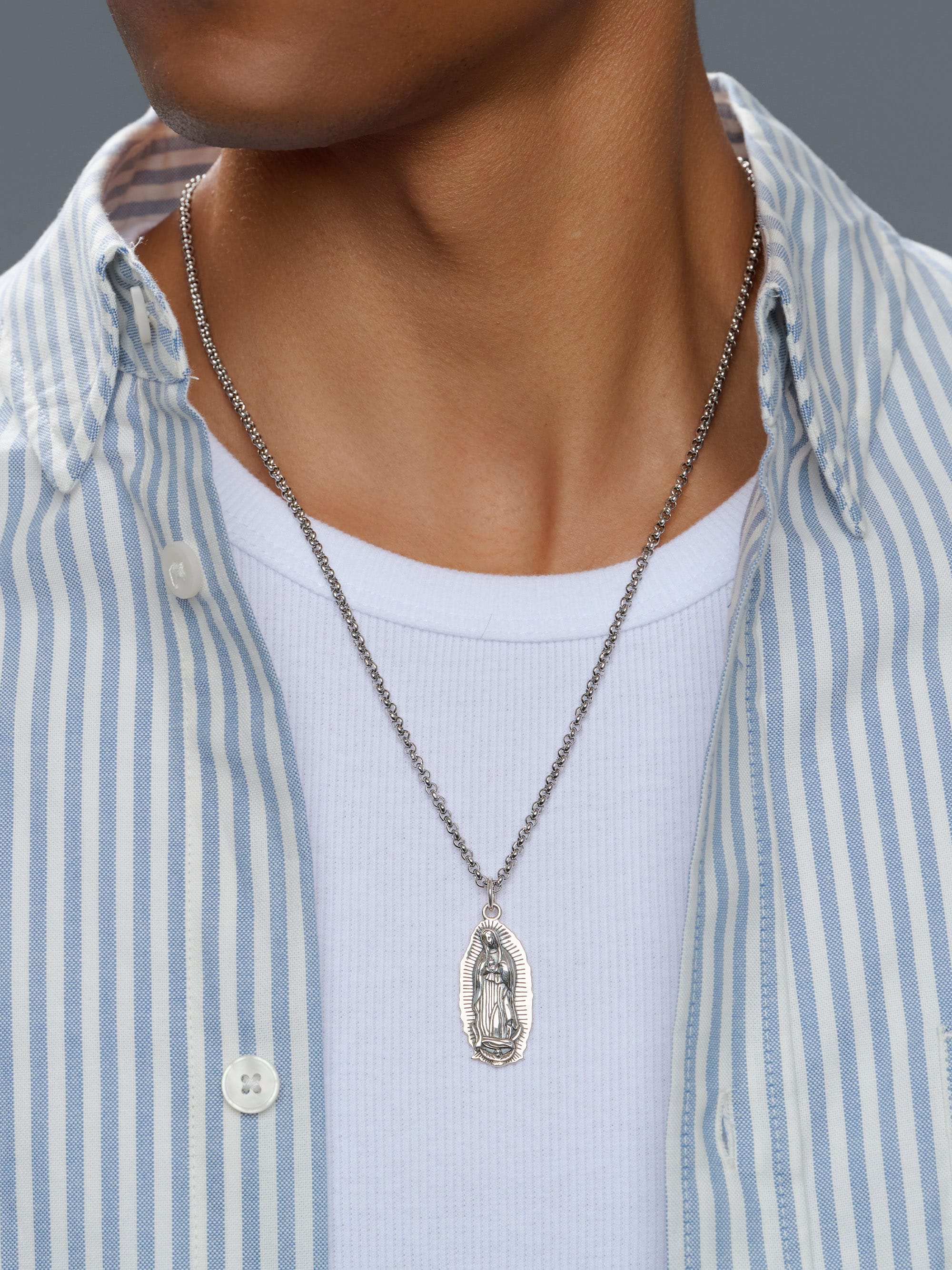 Nialaya Men's Necklace Our Lady of Guadalupe Sterling Silver Pendant Necklace Our Lady of Guadalupe Sterling Silver Pendant Necklace