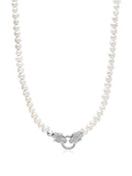 Nialaya Men's Necklace Pearl Choker with Double Panther Head in Silver 20 Inches / 50.8 cm MNEC_355