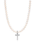 Nialaya Men's Necklace Pearl Necklace with Silver Cross 20 Inches / 50.8 cm MNEC_208