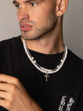 Nialaya Men's Necklace Pearl Necklace with Silver Cross 20 Inches / 50.8 cm MNEC_208