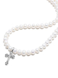 Nialaya Men's Necklace Pearl Necklace with Silver Cross 20 Inches / 50.8 cm MNEC_208