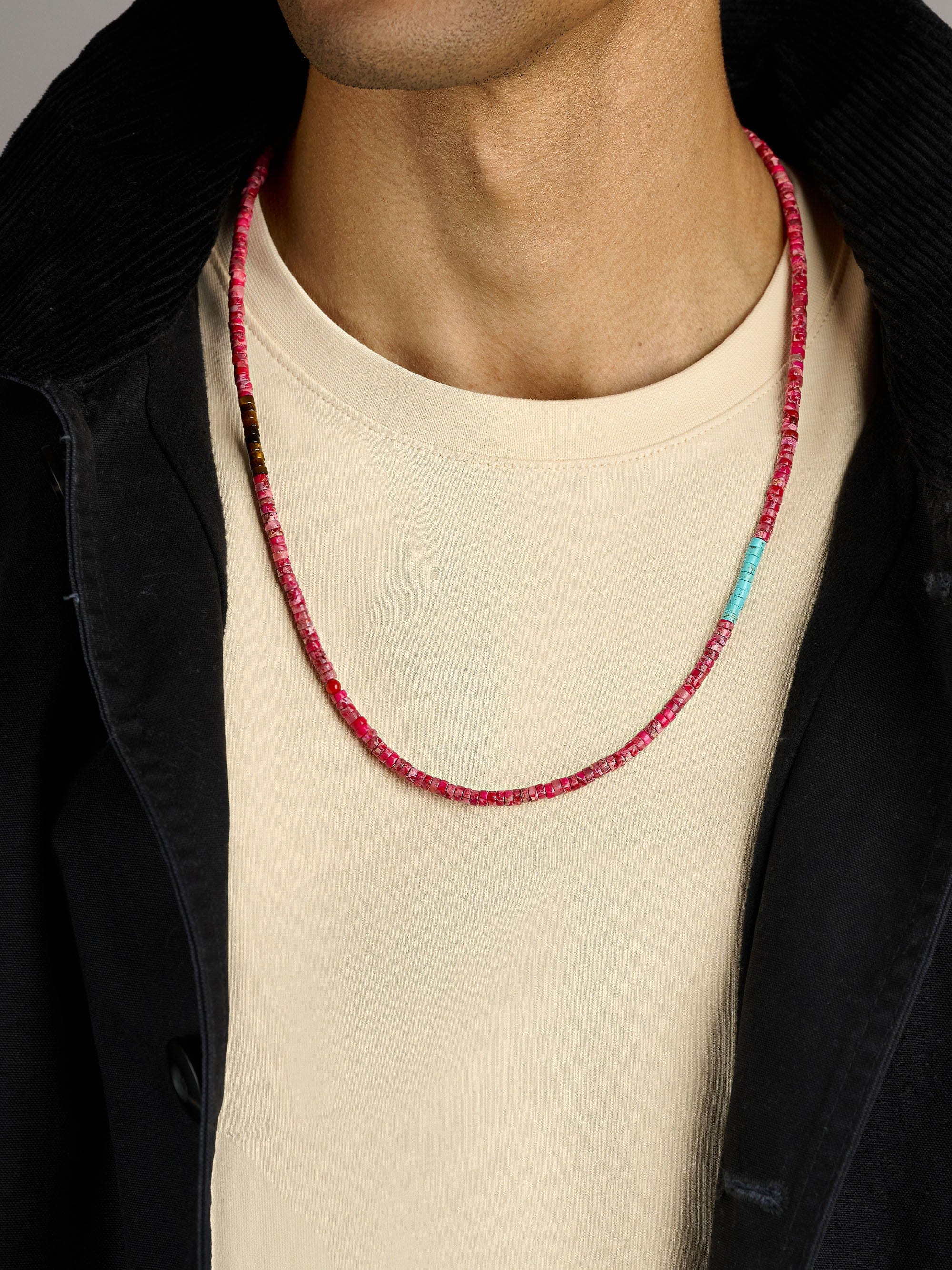 Nialaya Men's Necklace Red Sea Sediment Jasper Heishi Necklace Red Sea Sediment Jasper Heishi Necklace 25 Inches / 63.50 cm MNEC_453