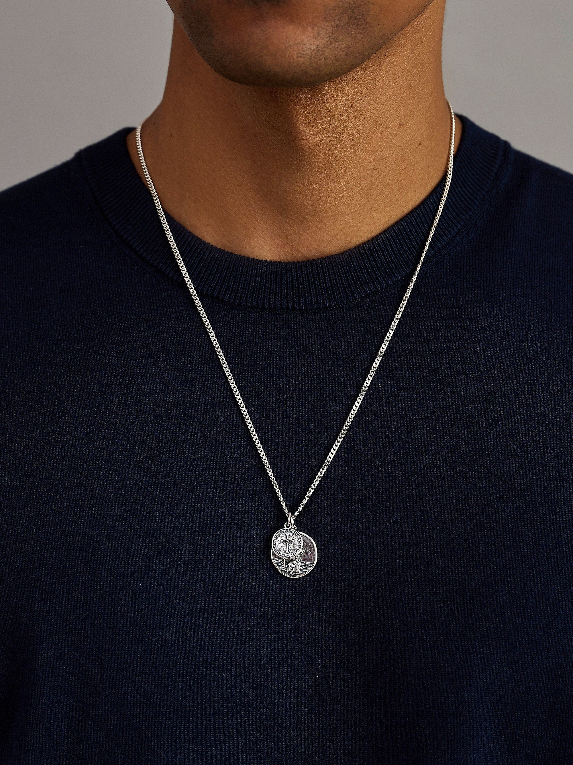 Nialaya Men's Necklace Saint Christopher Double Medallion Saint Christopher Double Medallion 20 in / 50.80 cm MNEC_414