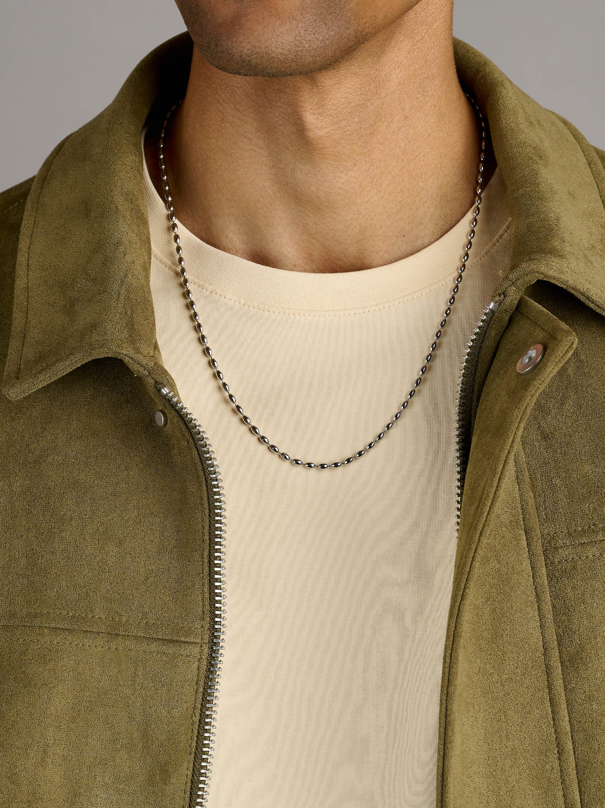Nialaya Men's Necklace Silver Beaded Chain Necklace Silver Beaded Chain Necklace