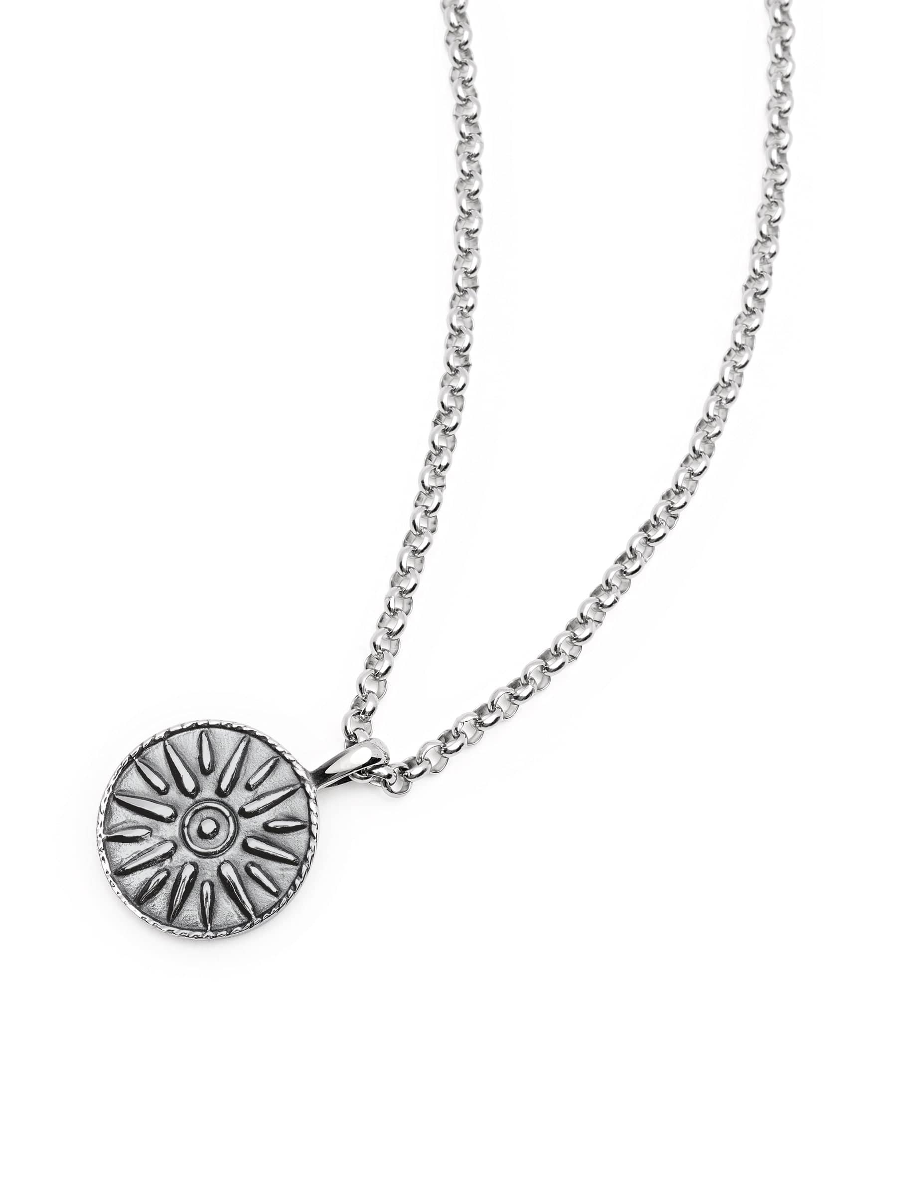 Nialaya Men's Necklace Silver Necklace with Ancient Sun Pendant