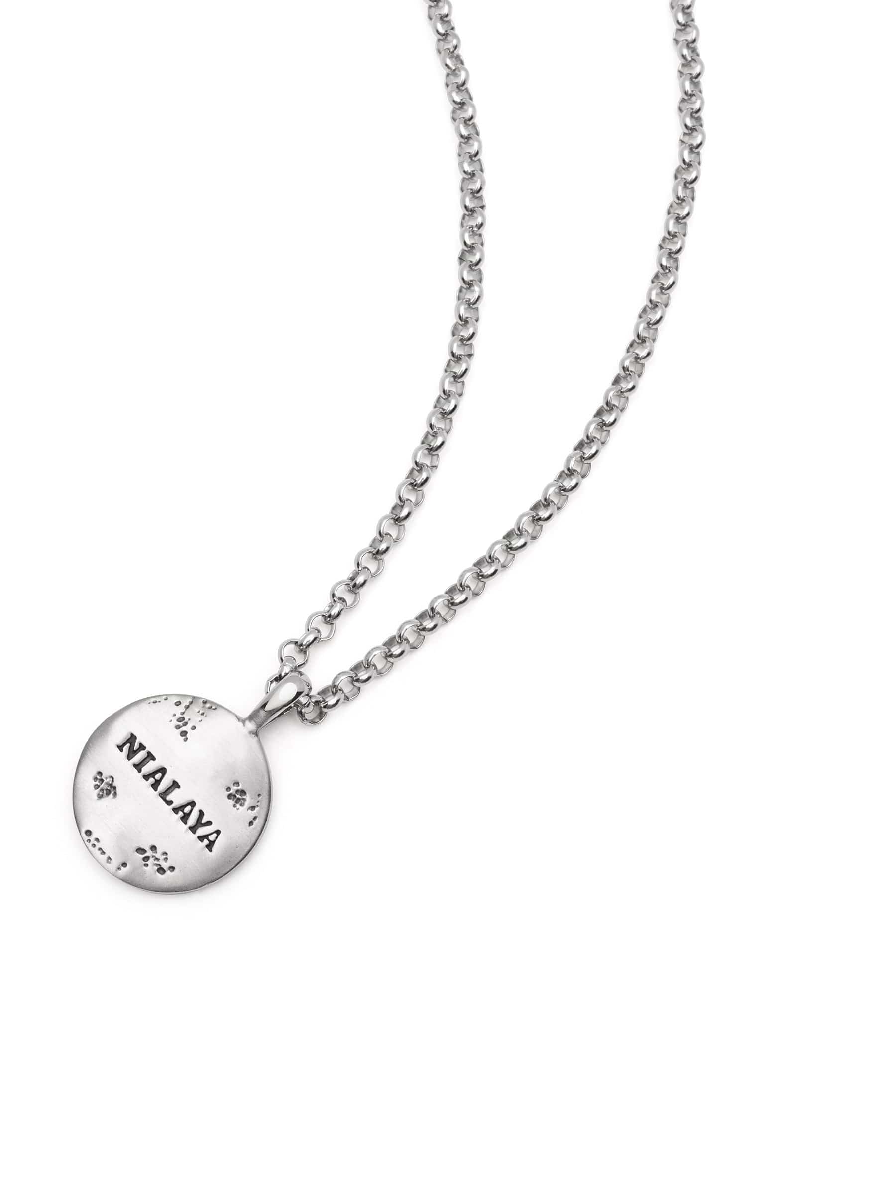 Nialaya Men's Necklace Silver Necklace with Ancient Sun Pendant