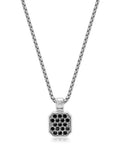 Nialaya Men's Necklace Silver Necklace with Black CZ Square Pendant