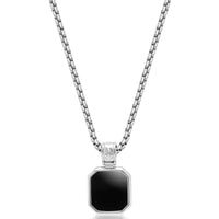 Silver Necklace with Square Matte Onyx Pendant