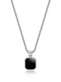 Silver Necklace with Square Matte Onyx Pendant