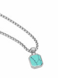 Nialaya Men's Necklace Silver Necklace with Square Turquoise Pendant