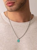 Nialaya Men's Necklace Silver Necklace with Square Turquoise Pendant