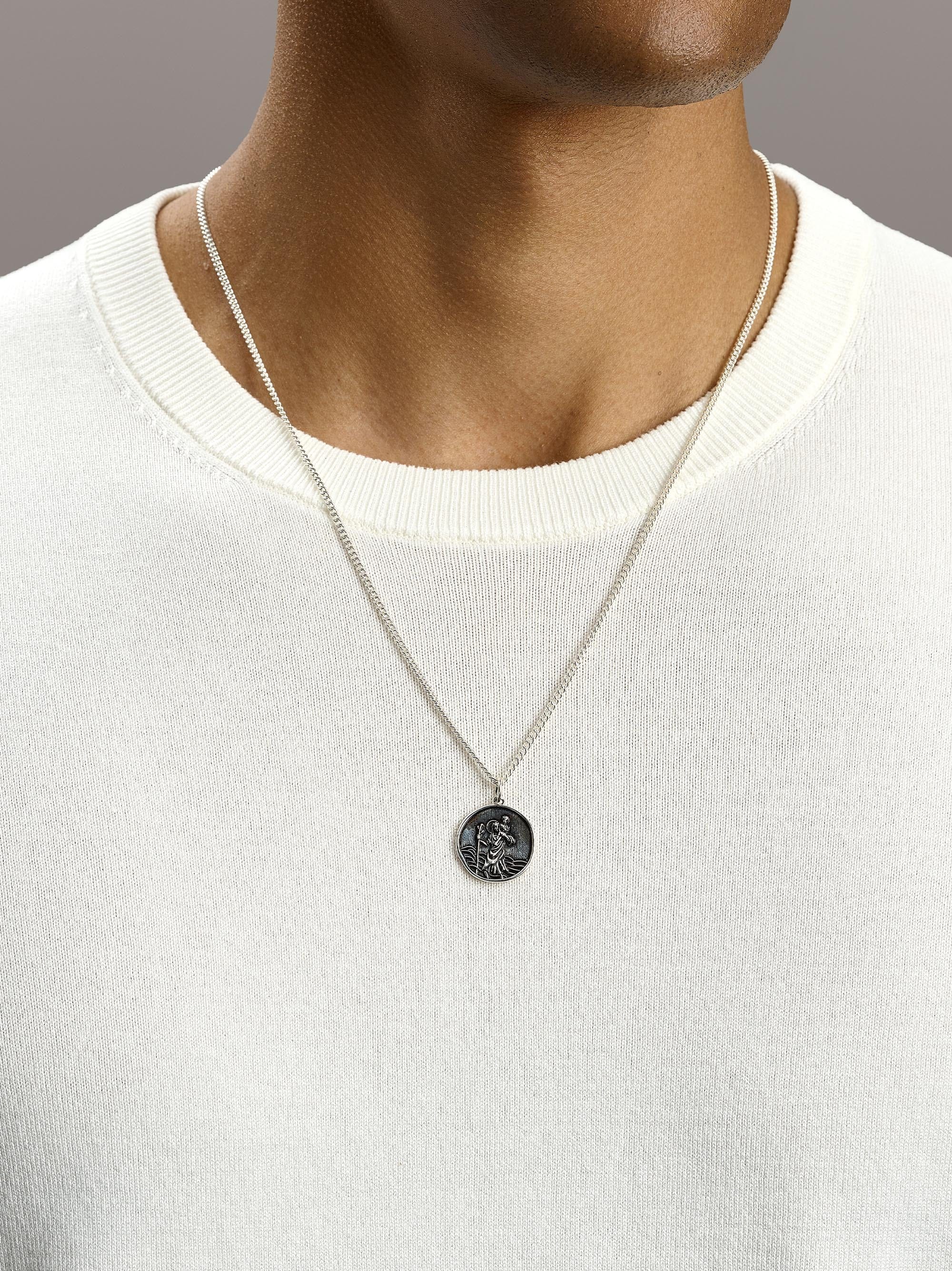 Nialaya Men's Necklace Sterling Silver Protector Medallion Necklace Sterling Silver Protector Medallion Necklace 22 inches (55.88 cm) MNEC_443