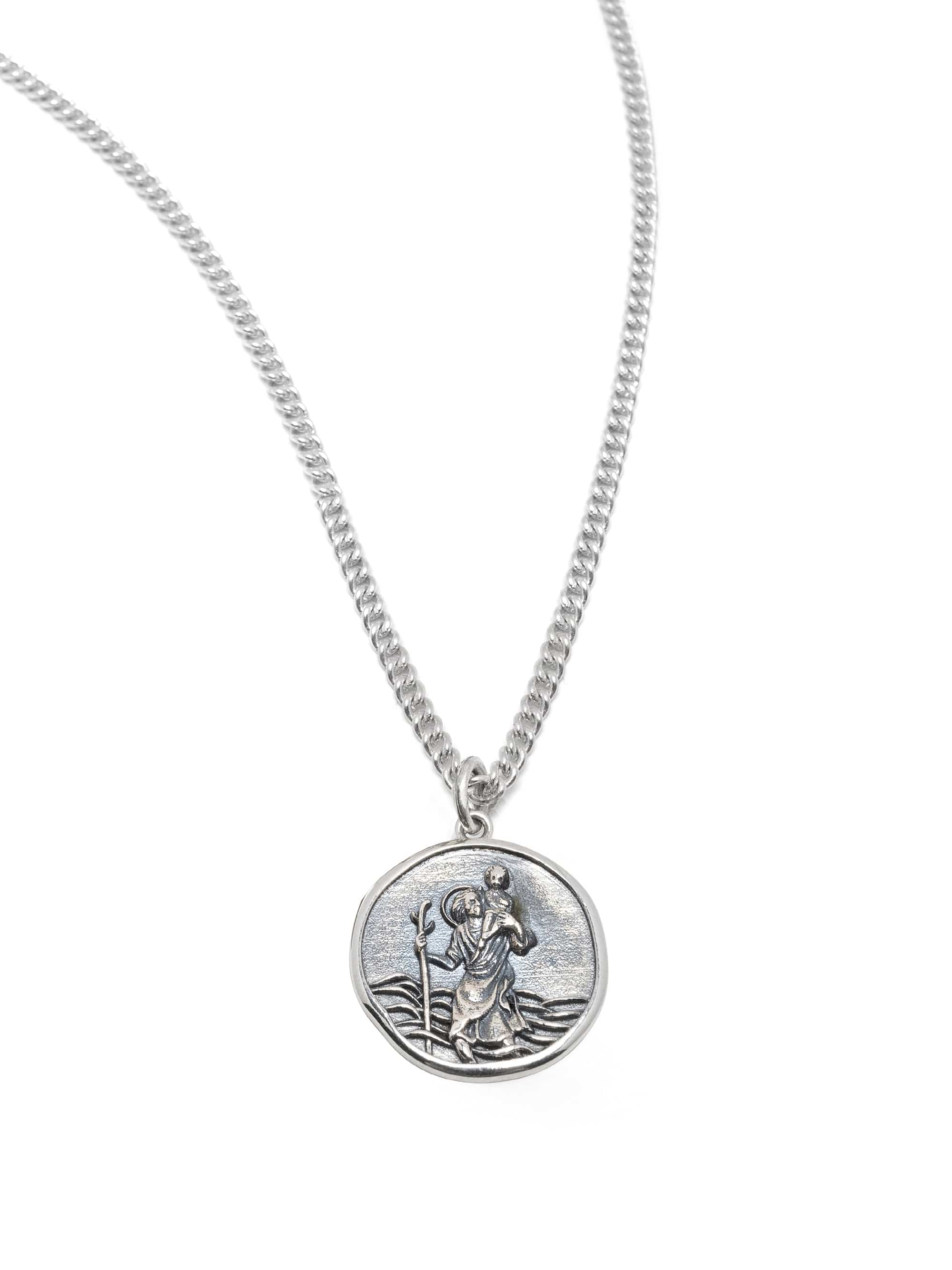 Nialaya Men's Necklace Sterling Silver Protector Medallion Sterling Silver Protector Medallion 22 inches (55.88 cm) MNEC_443