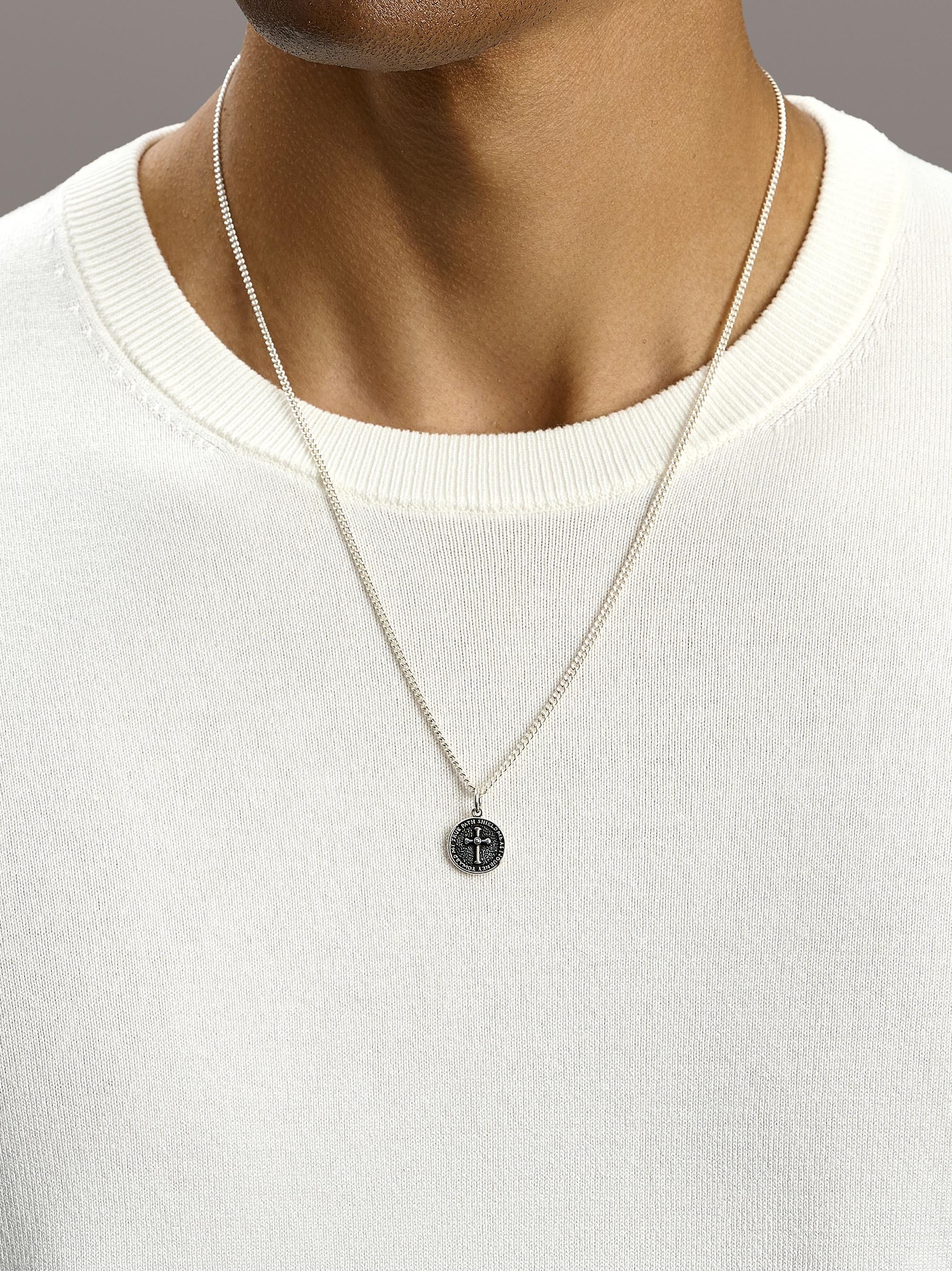 Nialaya Men's Necklace Sterling Silver Sacred Shield Medallion Necklace Sterling Silver Sacred Shield Medallion Necklace 22 inches (55.88 cm) MNEC_444