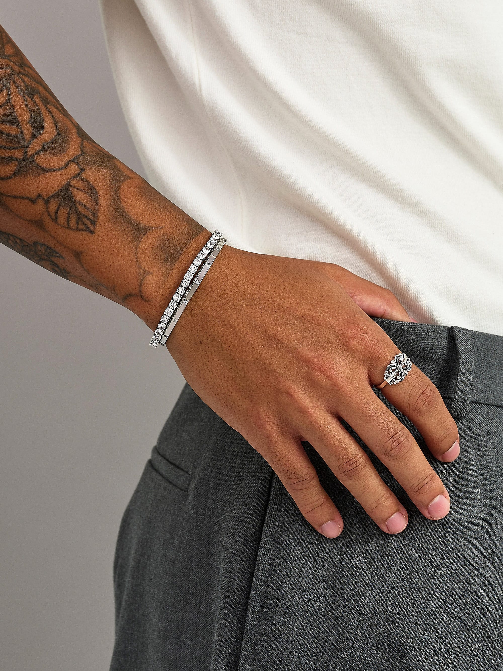 Nialaya Men's Necklace Tennis Set in Silver Tennis Set in Silver