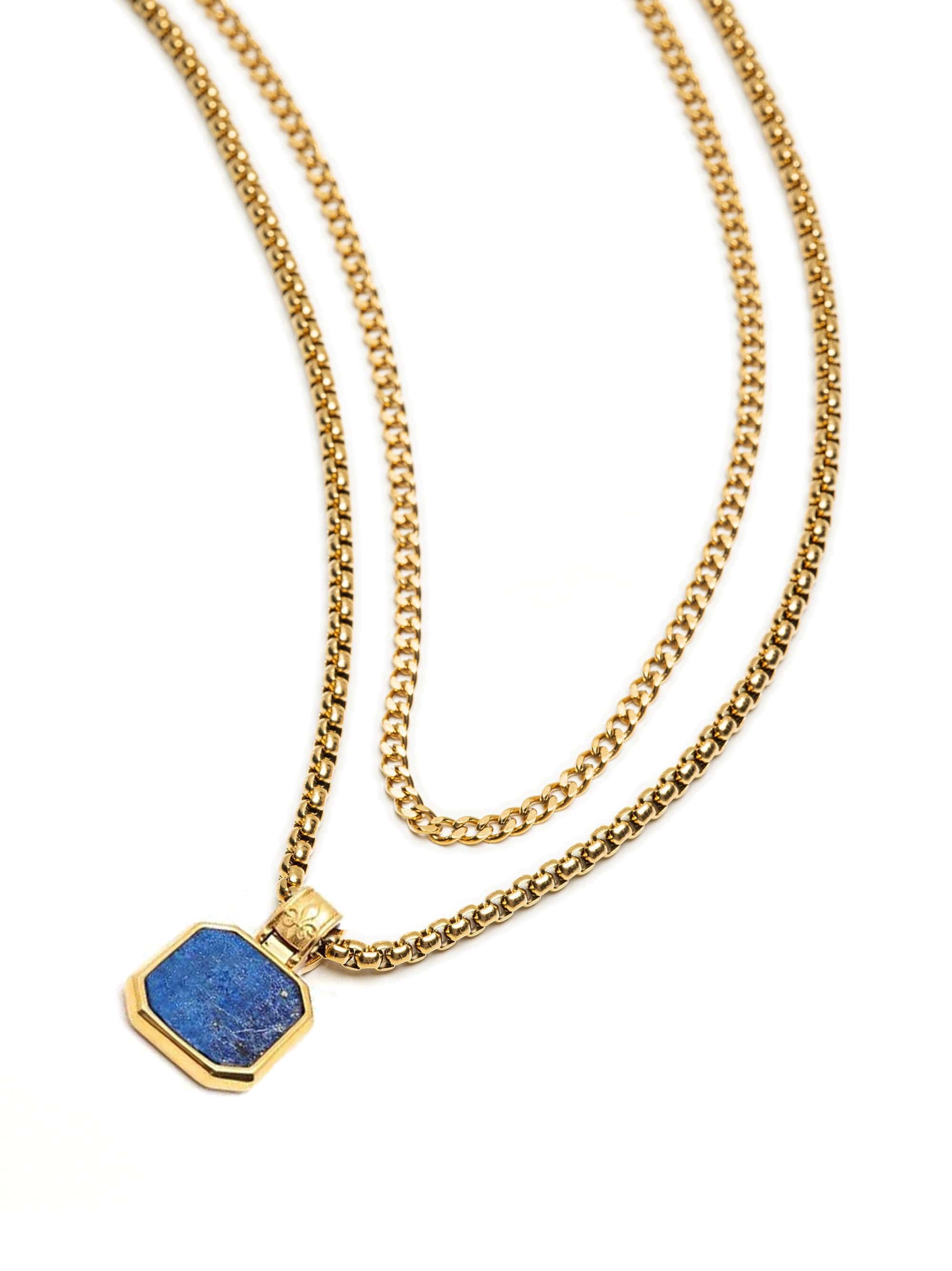 Nialaya Men's Necklace The Blue Lapis Set The Blue Lapis Set MNECL_024
