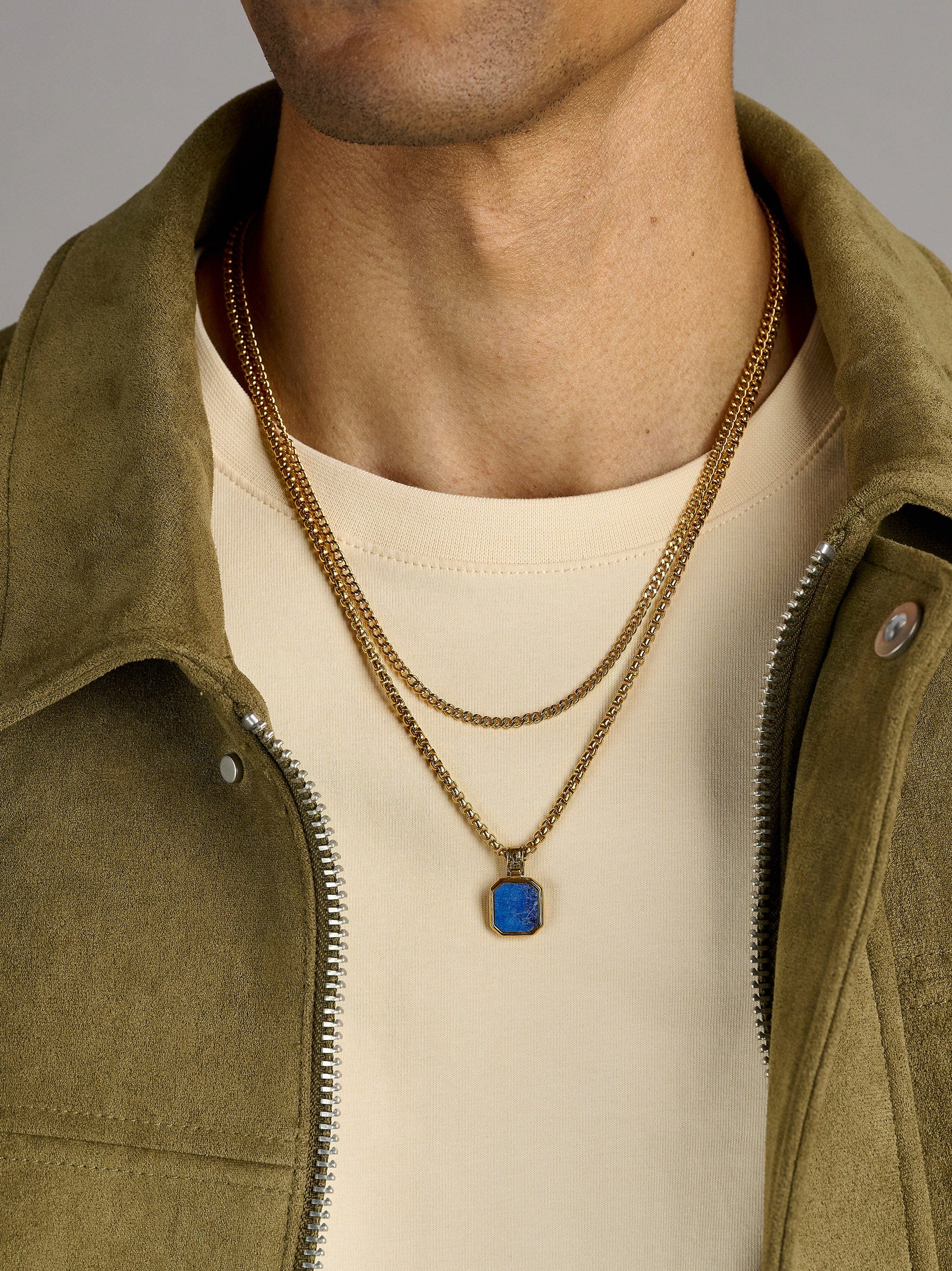 Nialaya Men's Necklace The Blue Lapis Set The Blue Lapis Set MNECL_024