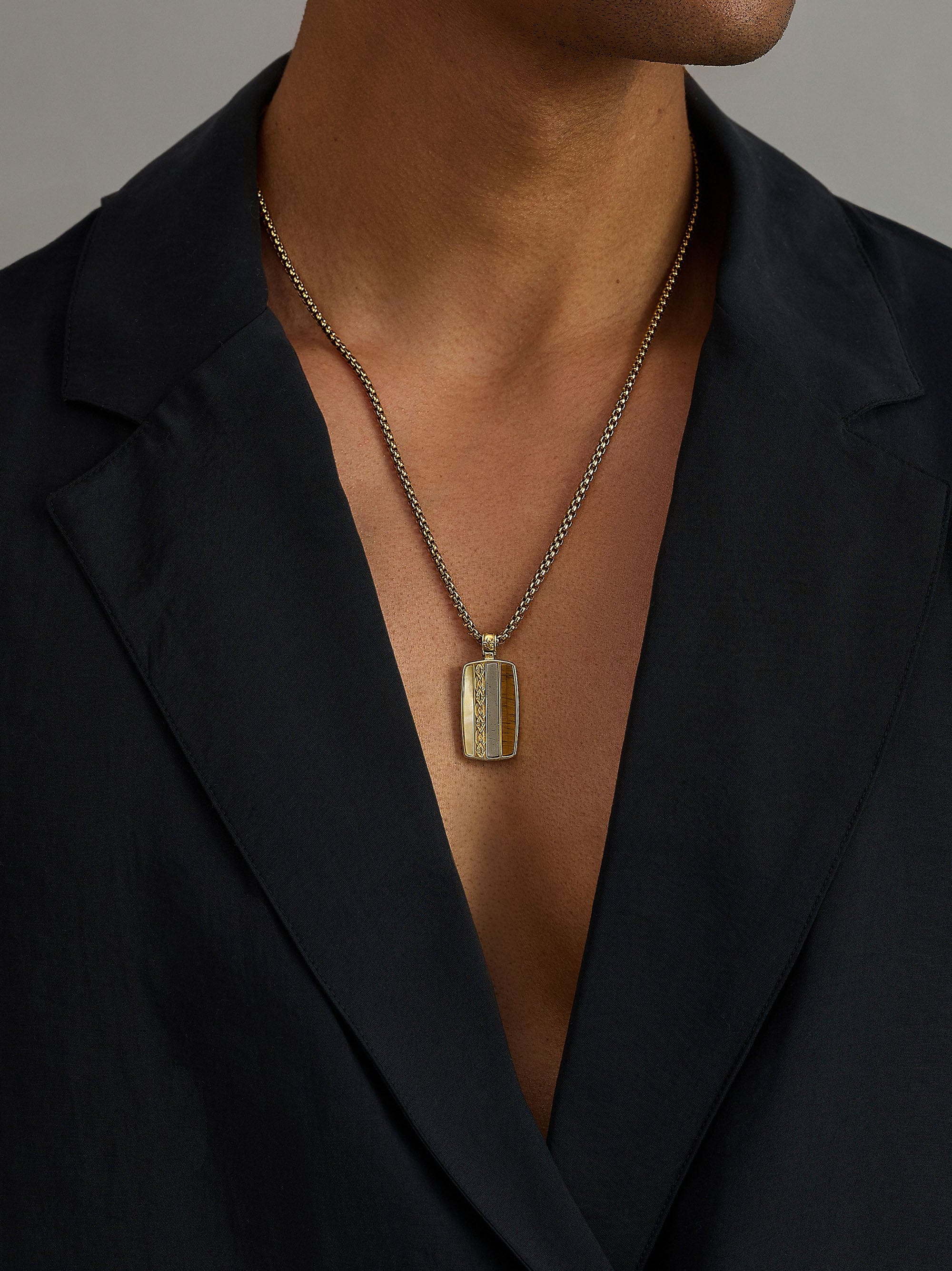 Nialaya Men's Necklace The Golden Force Tag The Golden Force Tag
