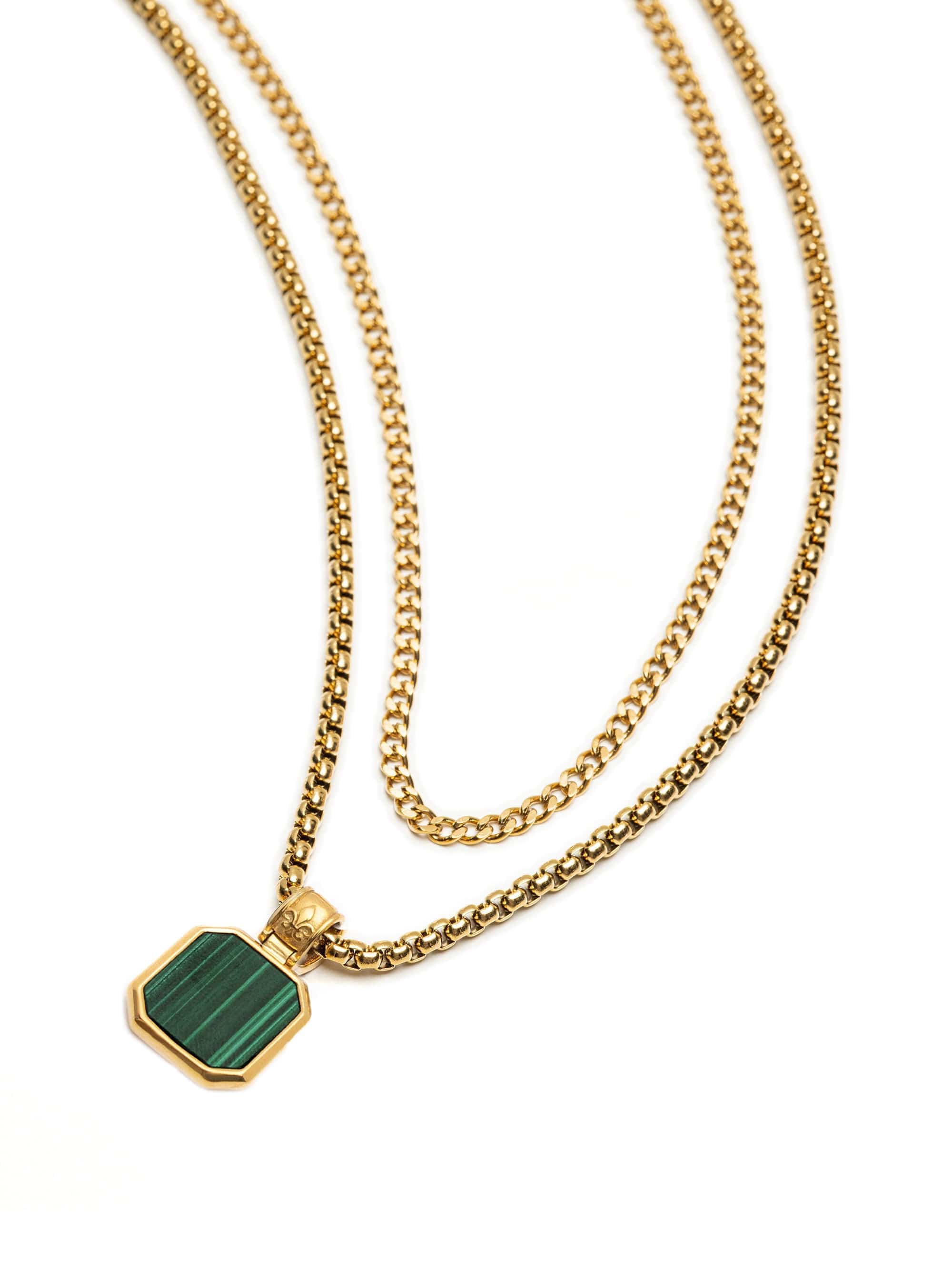 Nialaya Men's Necklace The Green Malachite Set The Green Malachite Set MNECL_026