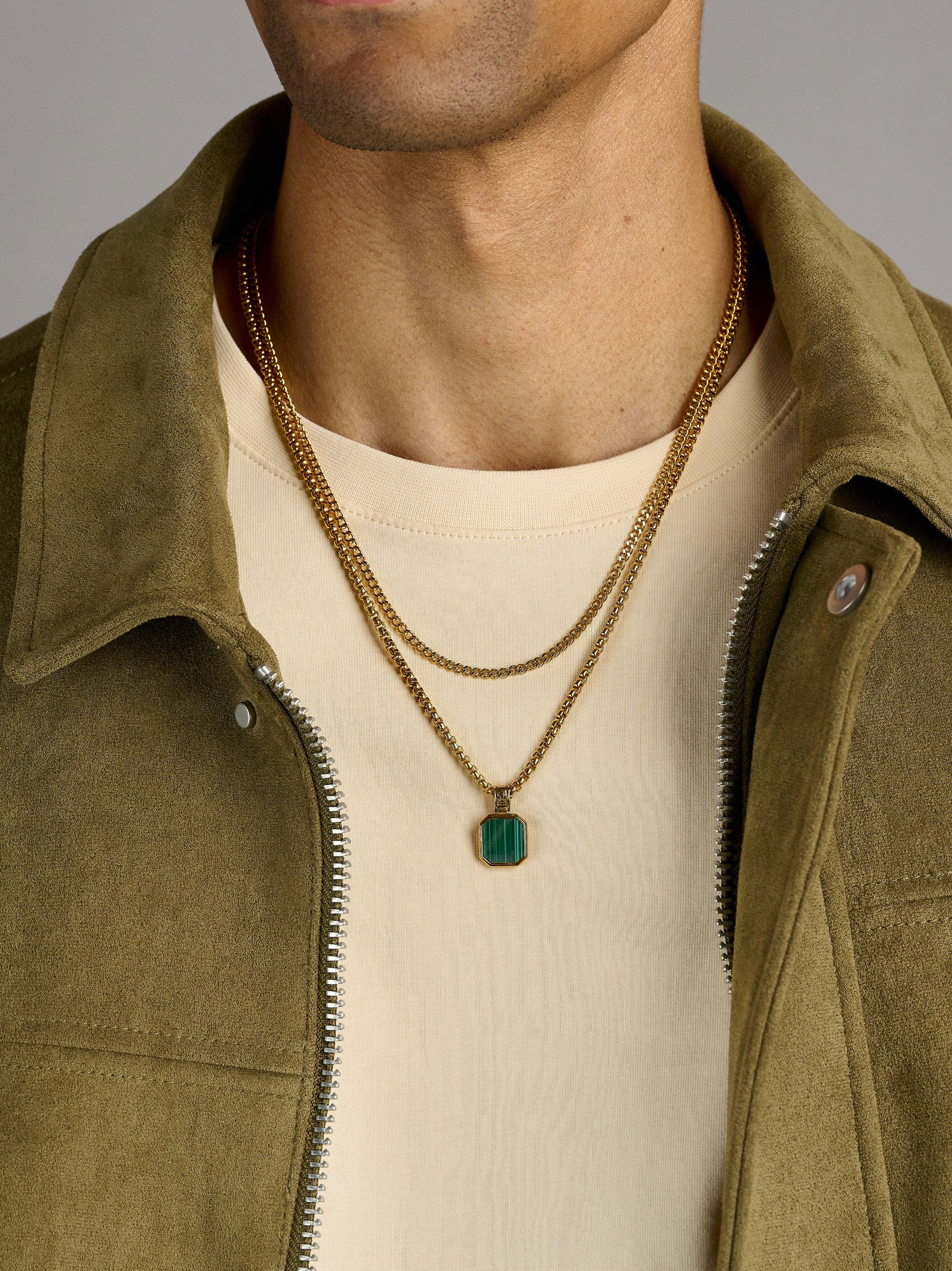 Nialaya Men's Necklace The Green Malachite Set The Green Malachite Set MNECL_026