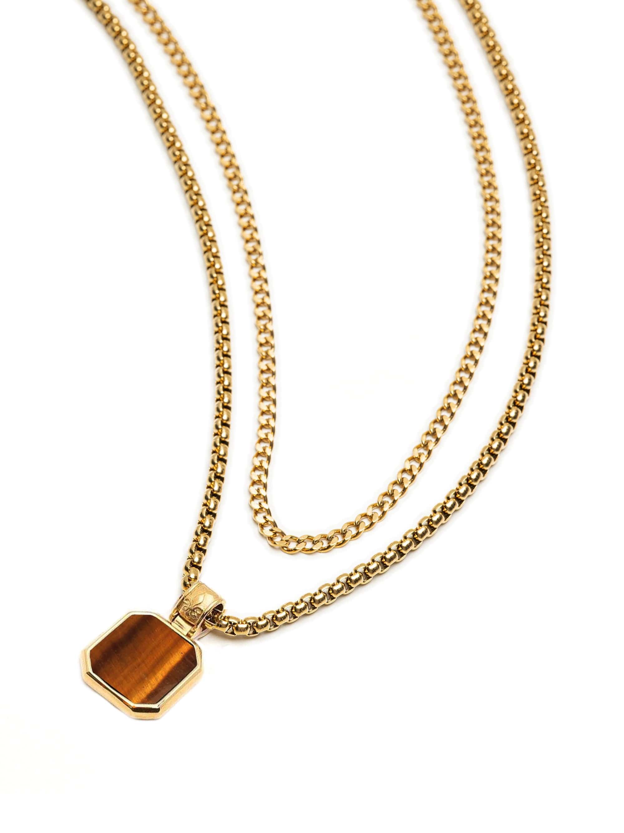 Nialaya Men's Necklace The Tiger Eye Set The Tiger Eye Set MNECL_025