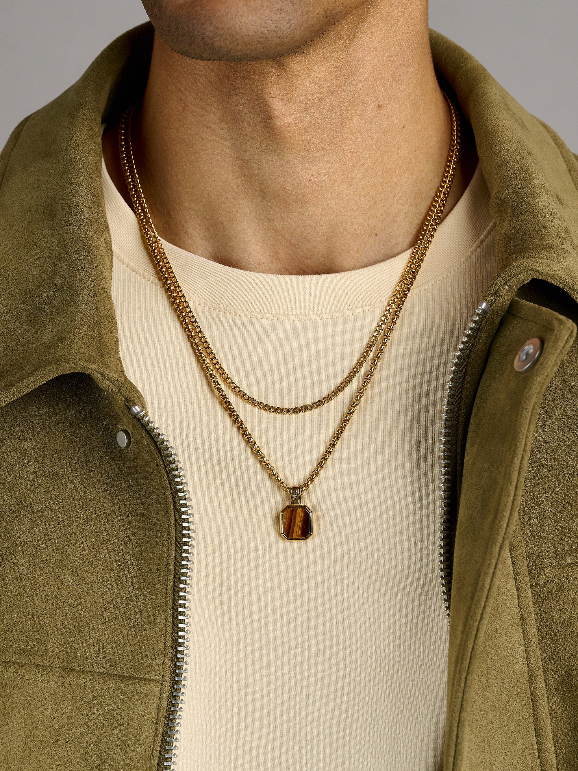 Nialaya Men's Necklace The Tiger Eye Set The Tiger Eye Set MNECL_025