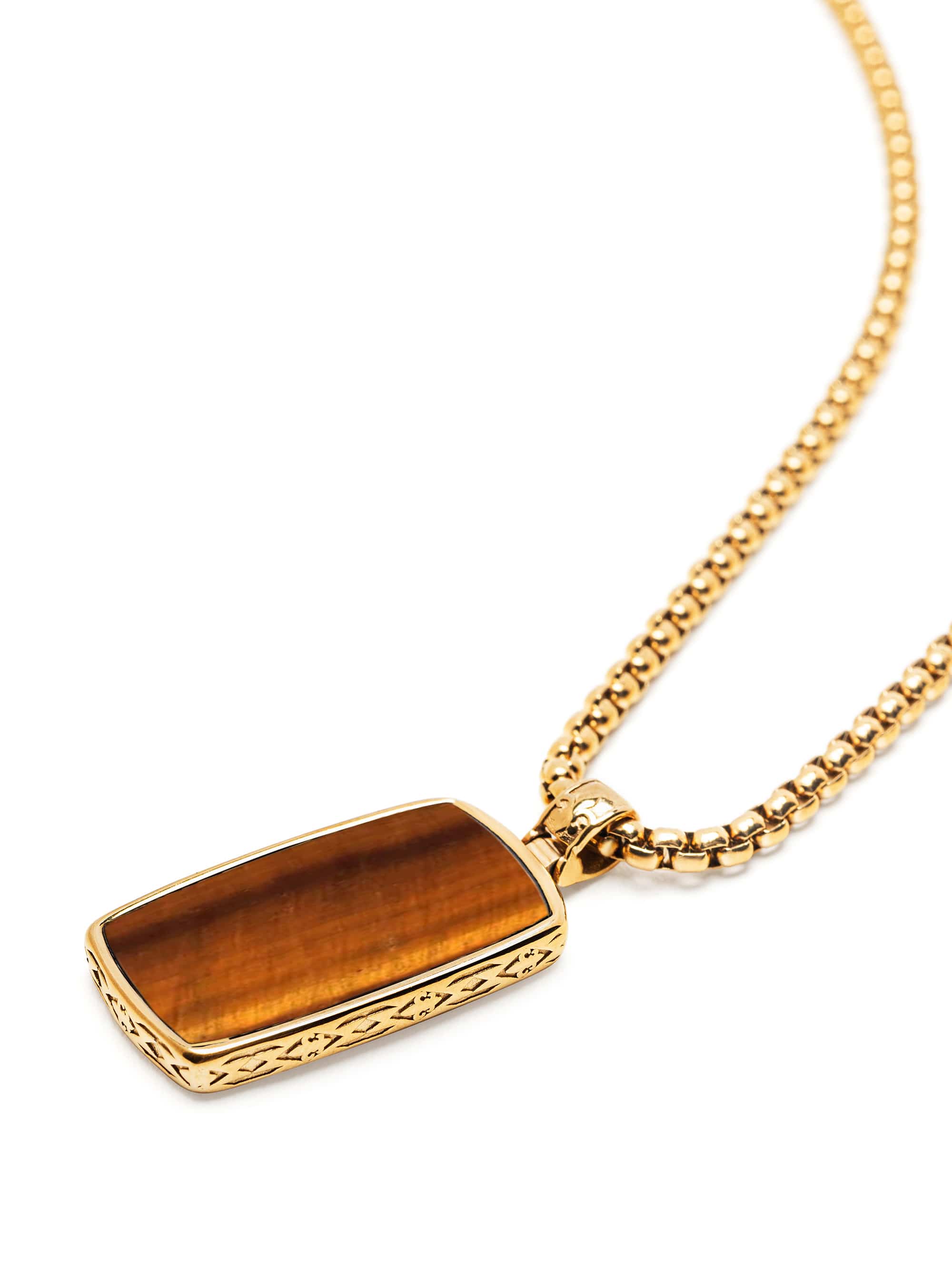 Nialaya Men's Necklace Tiger Eye Dog Tag Necklace in Gold Tiger Eye Dog Tag Necklace in Gold