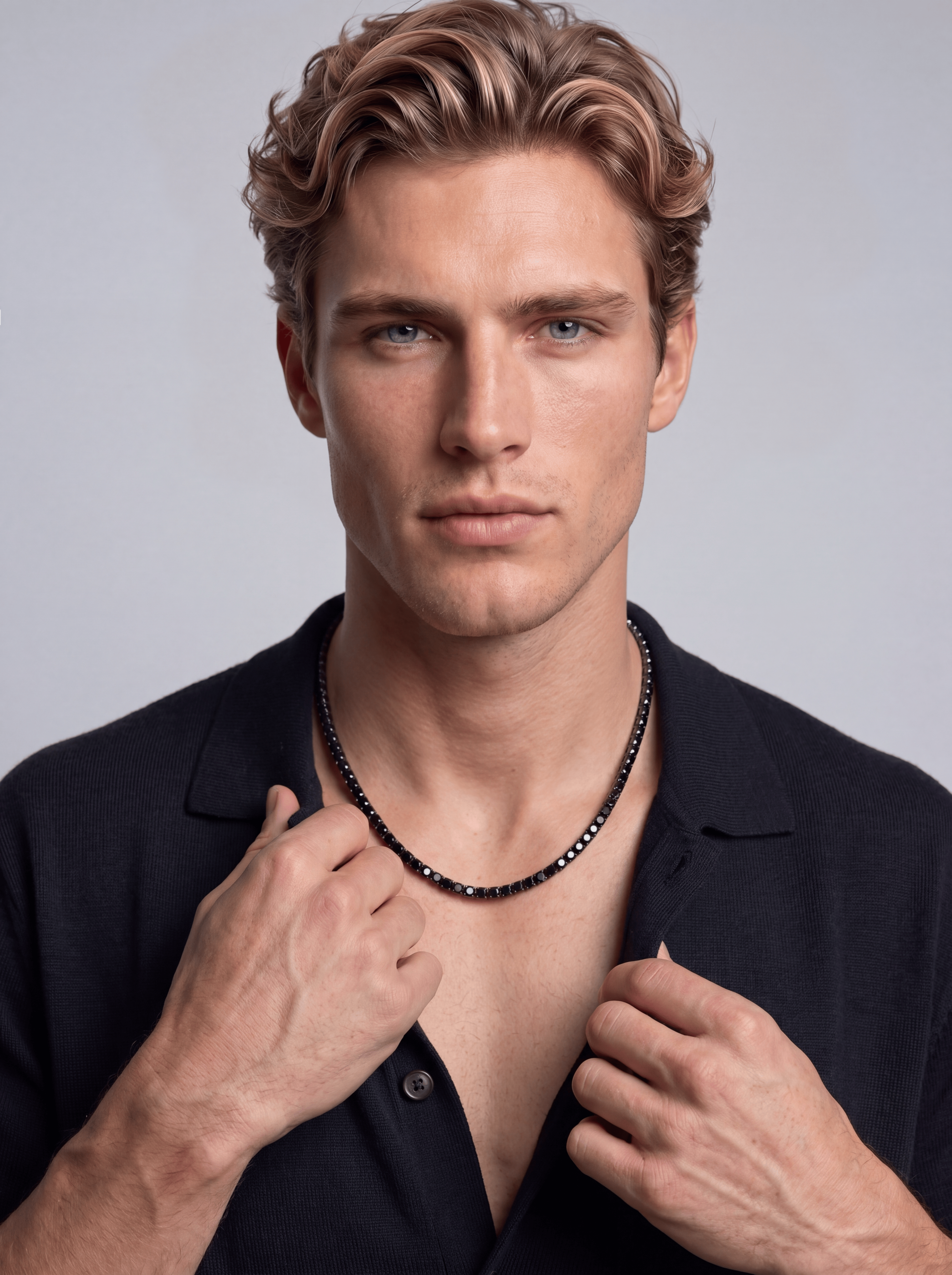 Nialaya Men's Necklace Total Black Tennis Necklace Total Black Tennis Necklace 20 inches / 50.80 cm MNEC_462