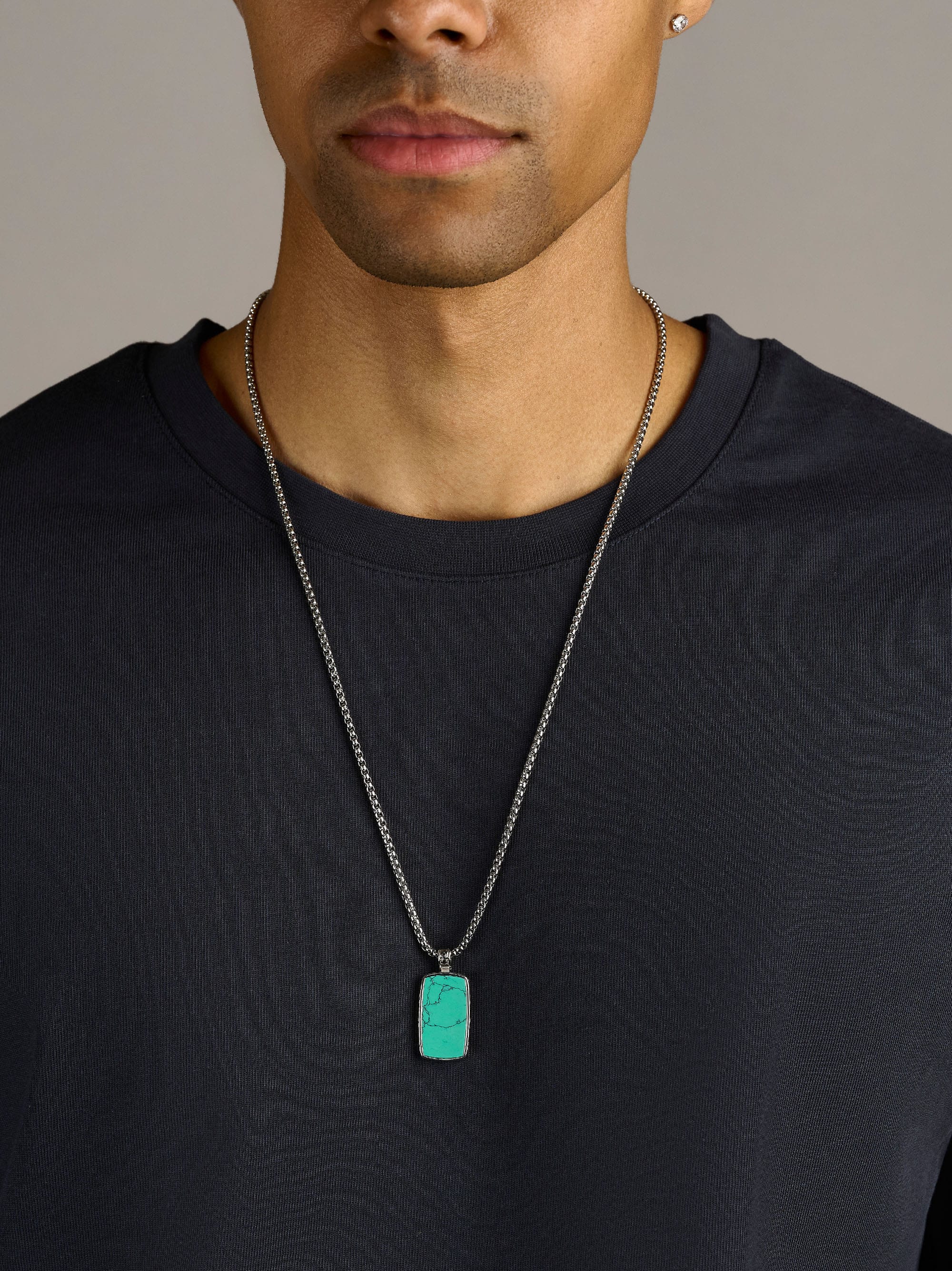 Nialaya Men's Necklace Turquoise Dog Tag Necklace in Silver Turquoise Dog Tag Necklace in Silver