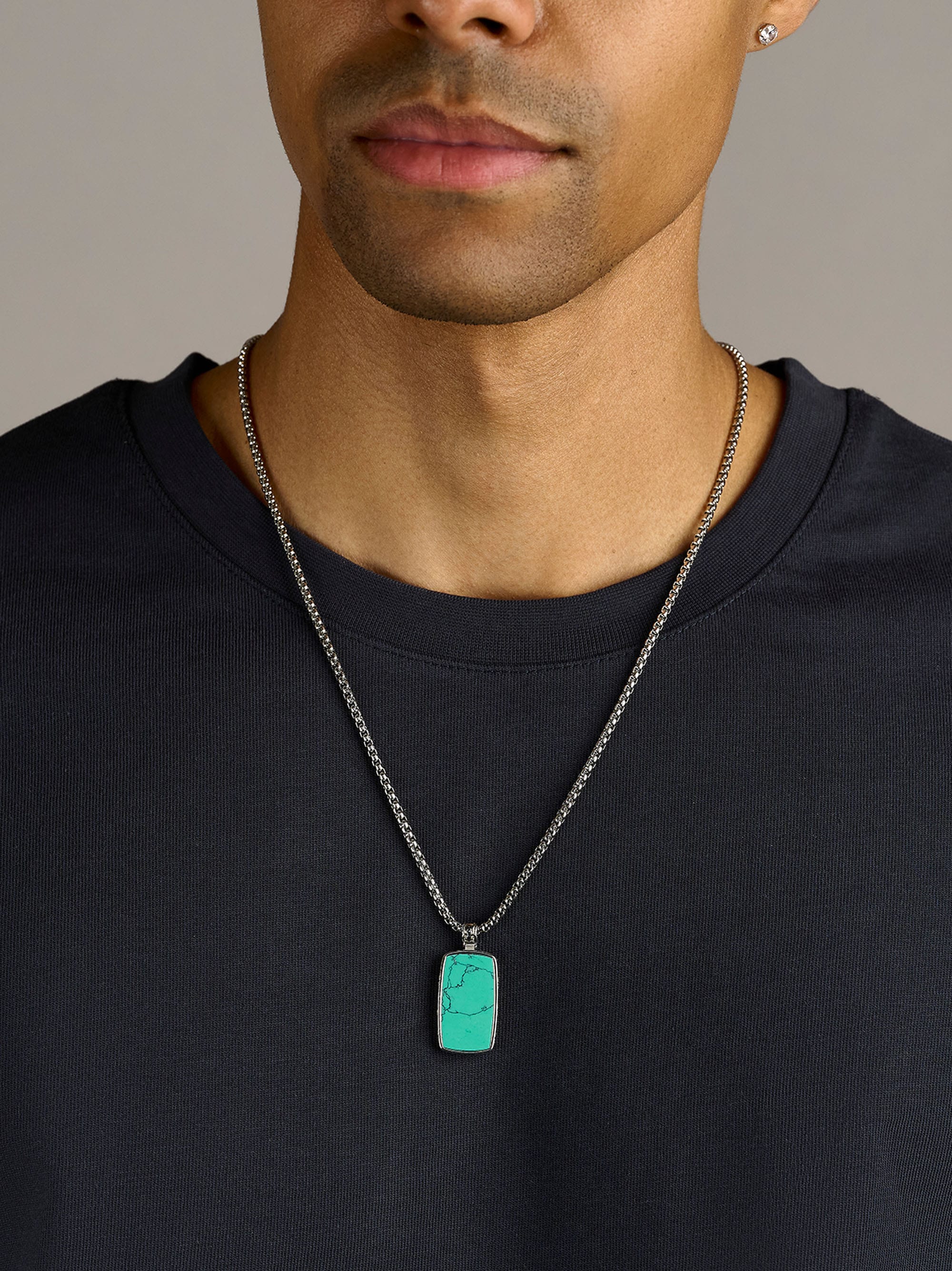 Nialaya Men's Necklace Turquoise Dog Tag Necklace in Silver Turquoise Dog Tag Necklace in Silver