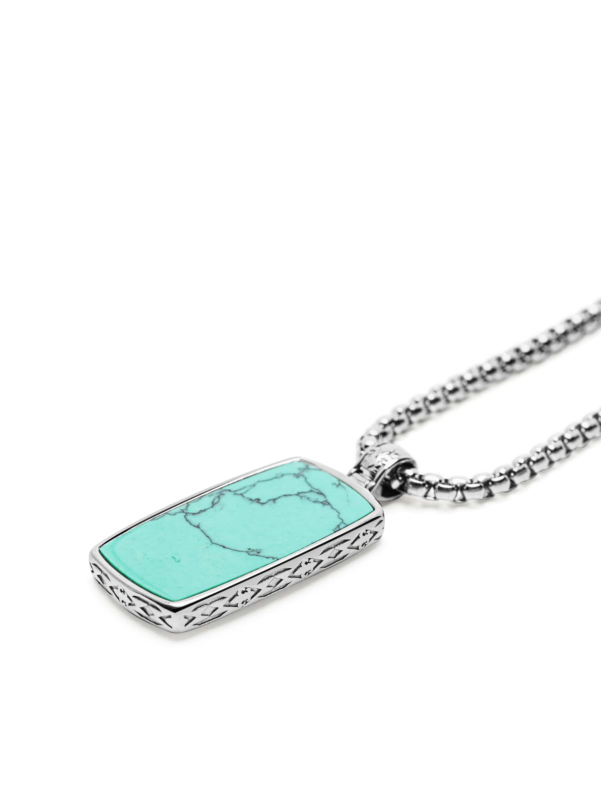Nialaya Men's Necklace Turquoise Dog Tag Necklace in Silver Turquoise Dog Tag Necklace in Silver