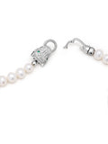 Nialaya Men's Necklace White Pearl Necklace with Silver Panther Head Lock 20 Inches / 50.8 cm MNEC_251