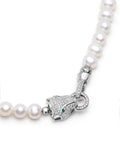 Nialaya Men's Necklace White Pearl Necklace with Silver Panther Head Lock 20 Inches / 50.8 cm MNEC_251