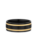 Nialaya Men's Ring Black Band Ring with Gold