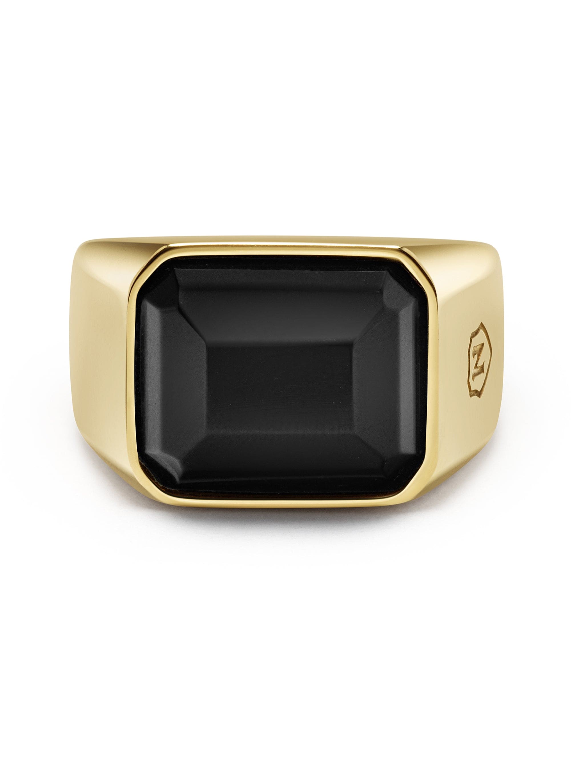 Nialaya Men's Ring Black Zircon Signet Ring in Gold Black Zircon Signet Ring in Gold