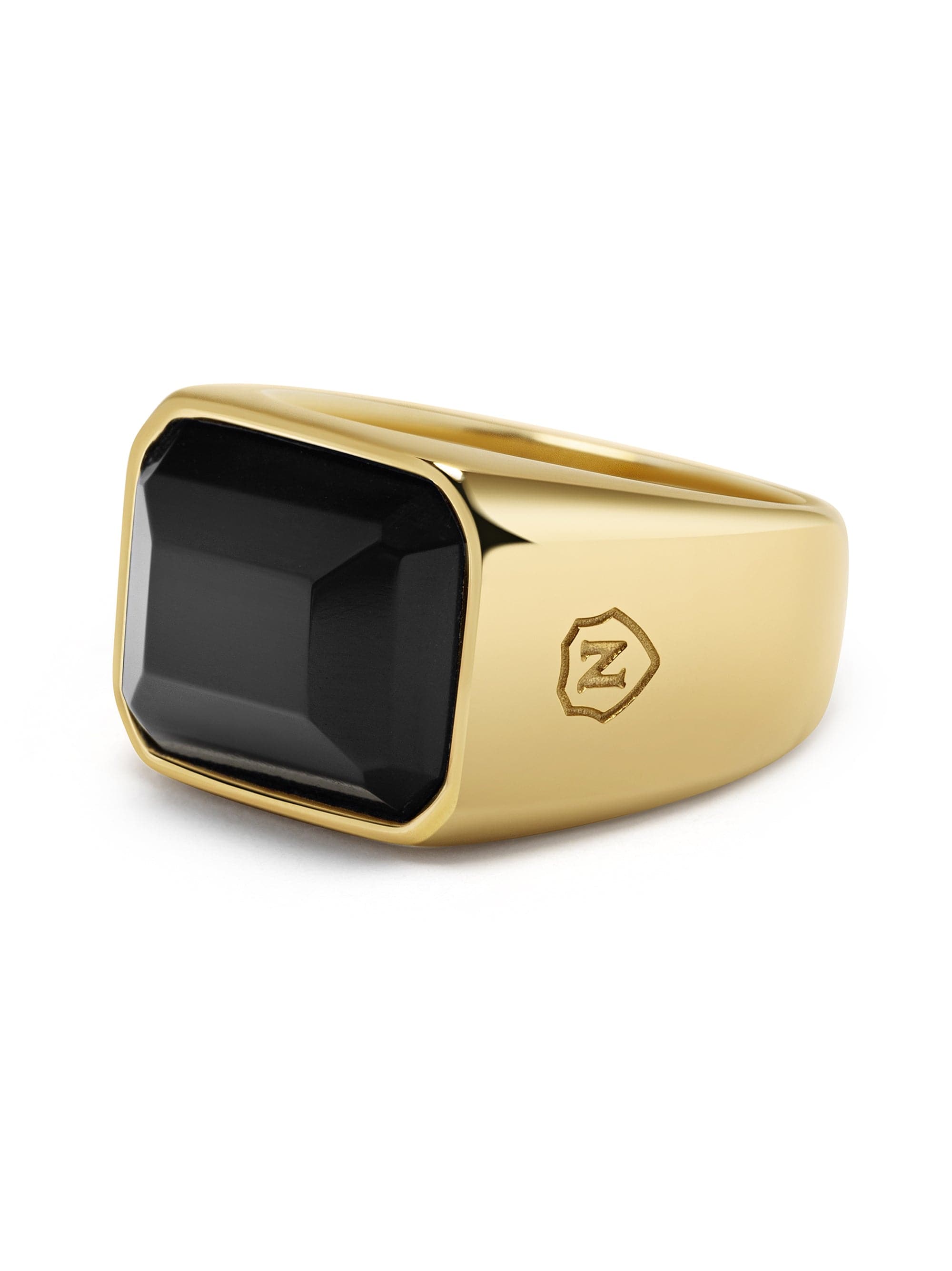 Nialaya Men's Ring Black Zircon Signet Ring in Gold Black Zircon Signet Ring in Gold