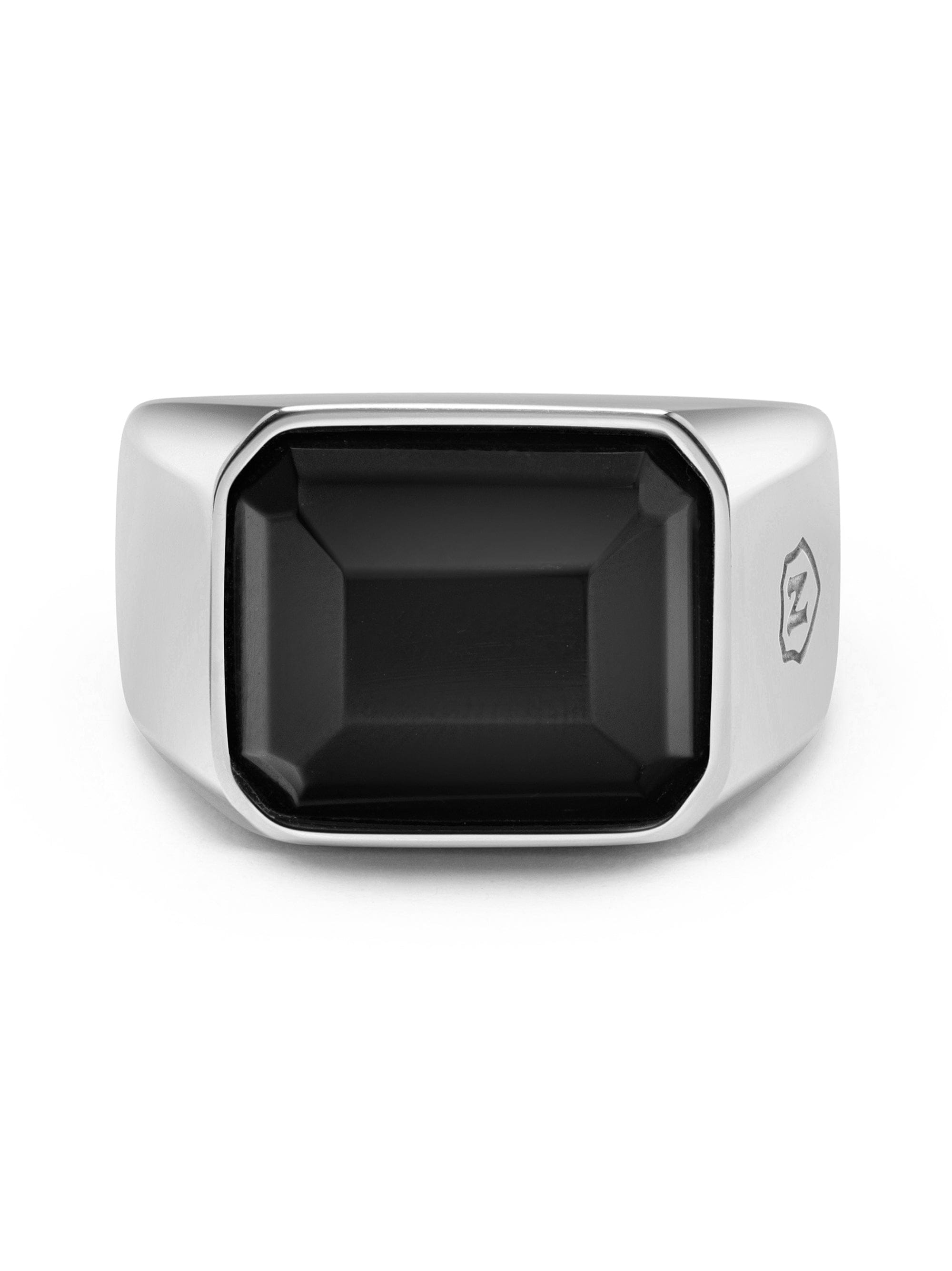 Nialaya Men's Ring Black Zircon Signet Ring in Silver Black Zircon Signet Ring in Silver