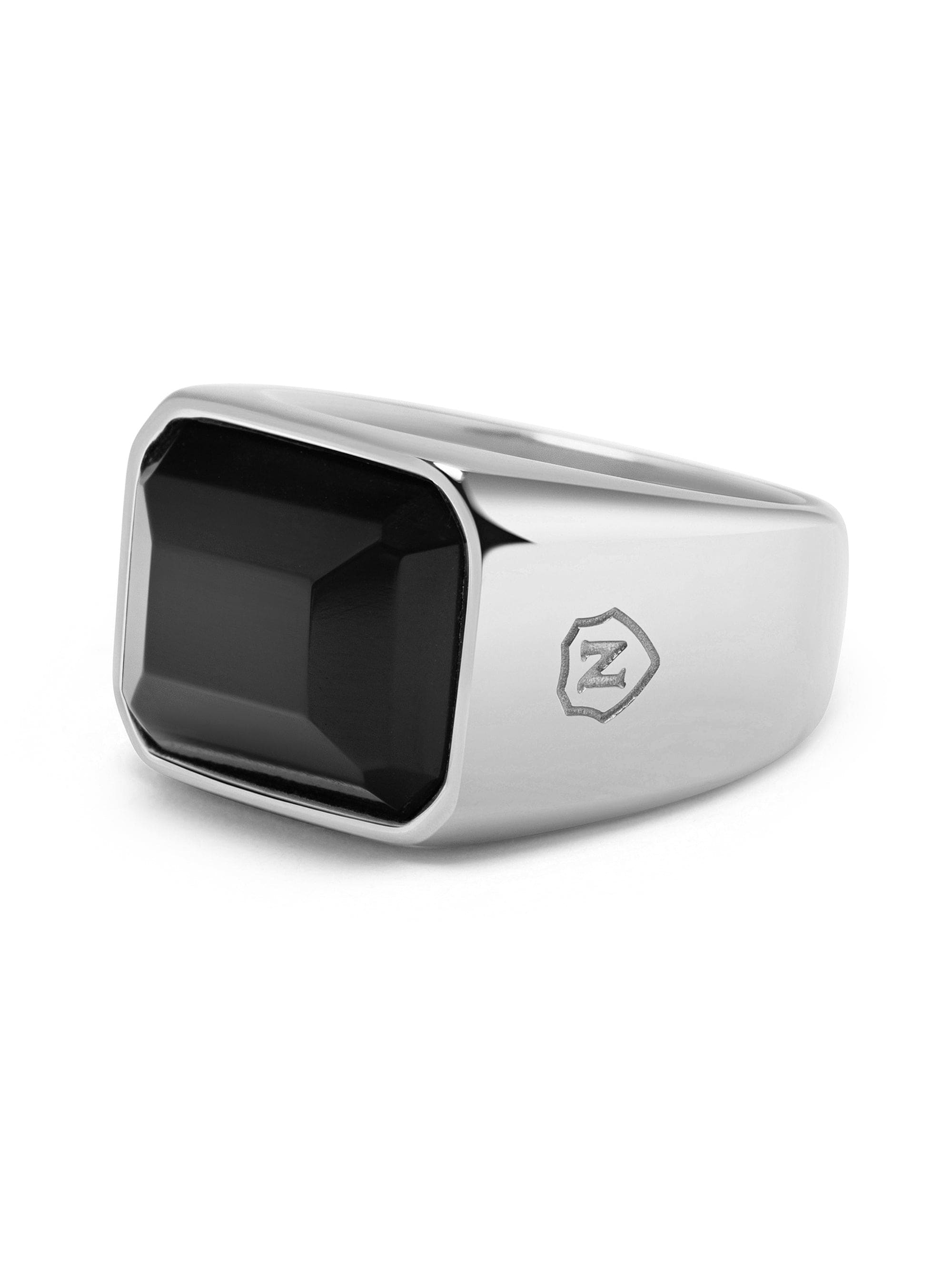 Nialaya Men's Ring Black Zircon Signet Ring in Silver Black Zircon Signet Ring in Silver