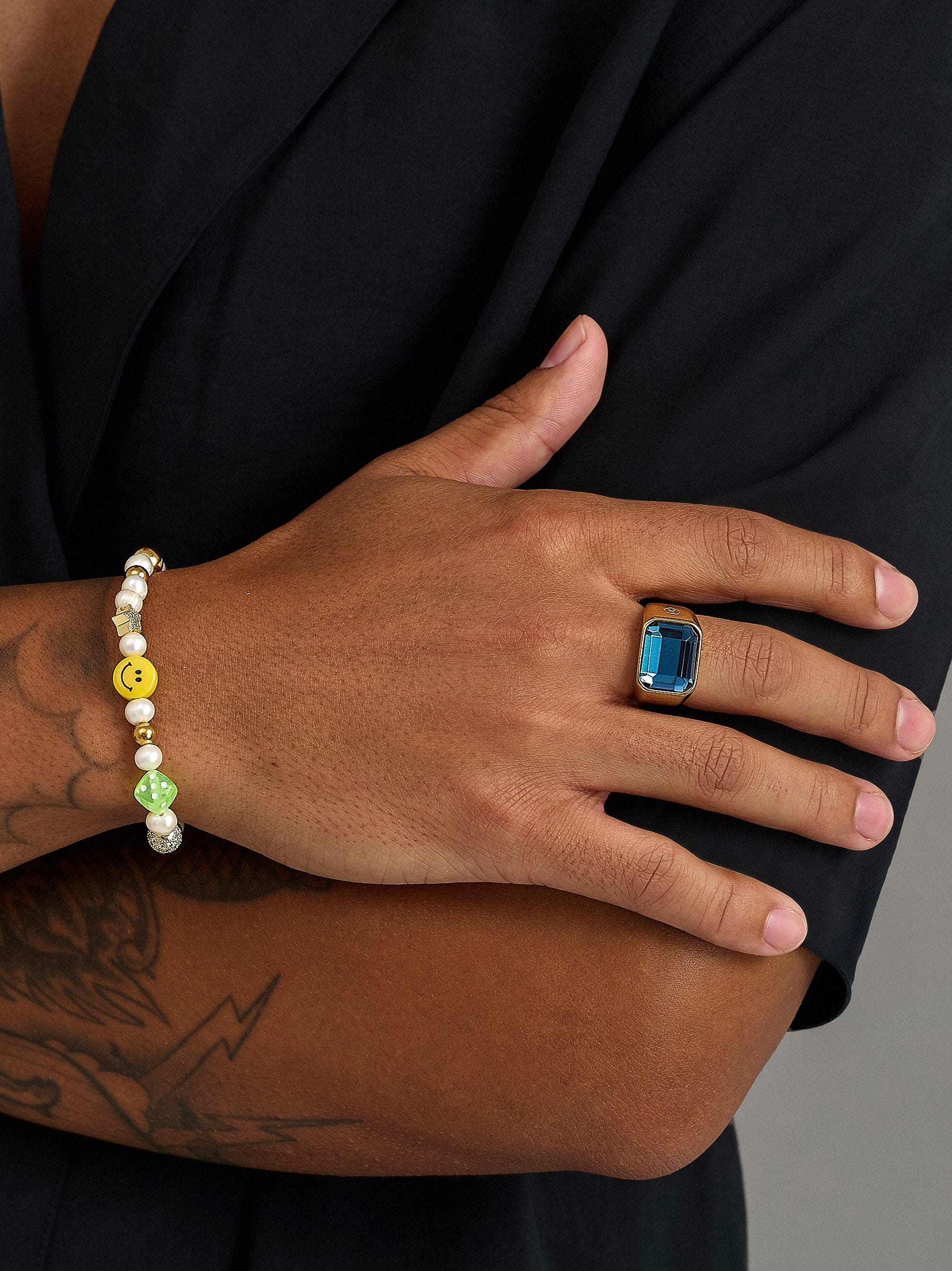 Nialaya Men's Ring Blue Zircon Signet Ring in Gold Blue Zircon Signet Ring in Gold