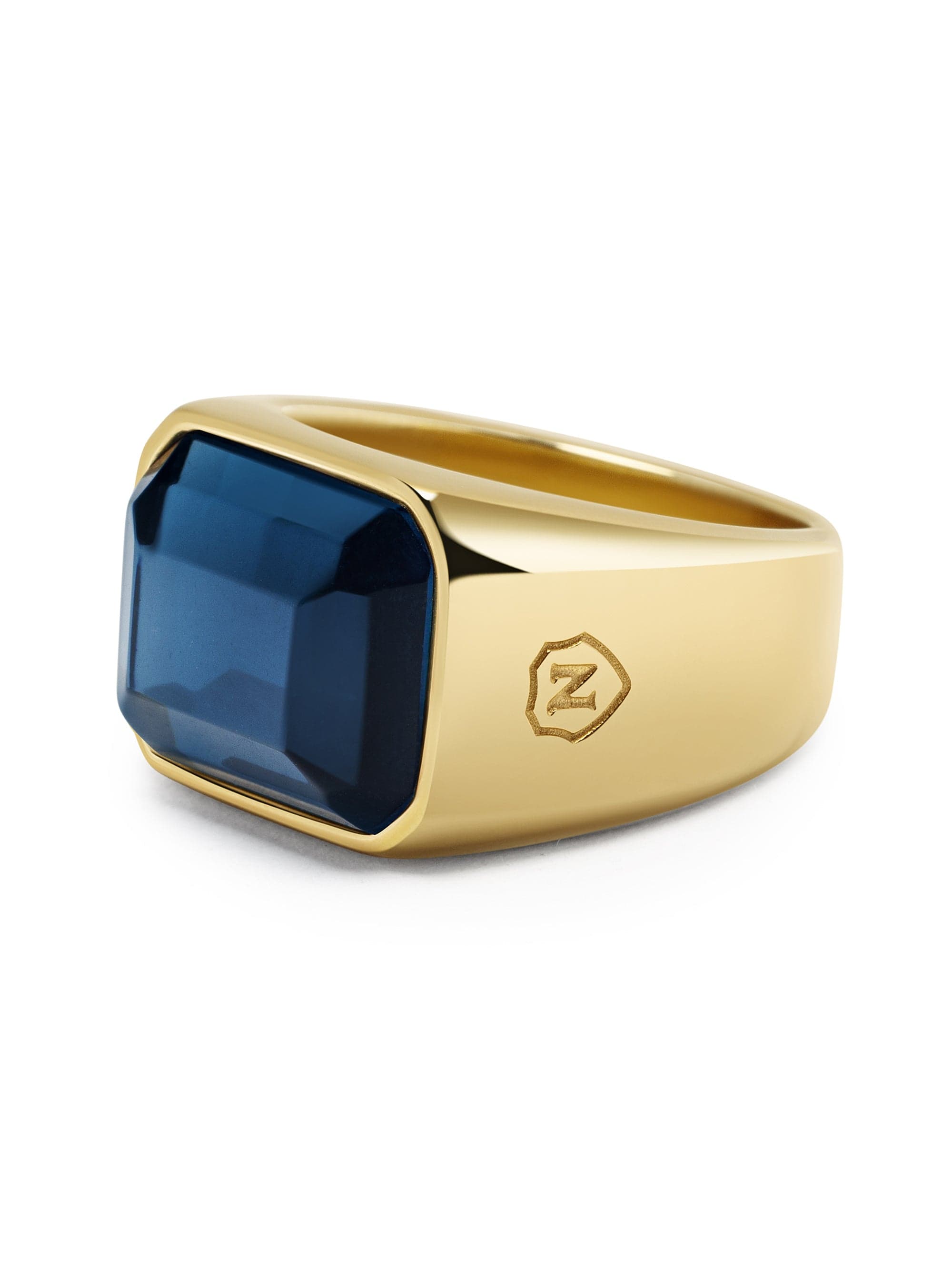 Nialaya Men's Ring Blue Zircon Signet Ring in Gold Blue Zircon Signet Ring in Gold