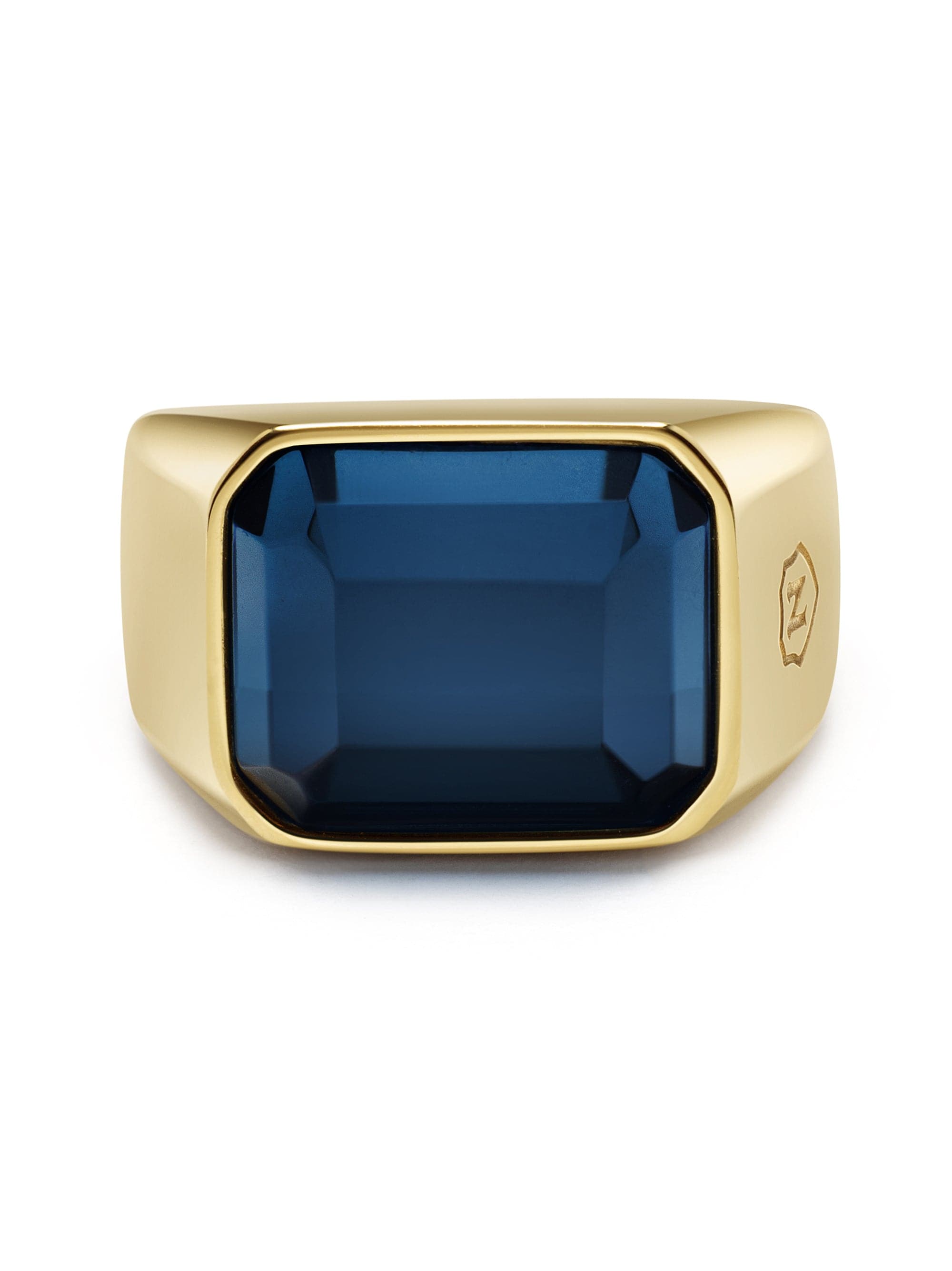 Nialaya Men's Ring Blue Zircon Signet Ring in Gold Blue Zircon Signet Ring in Gold