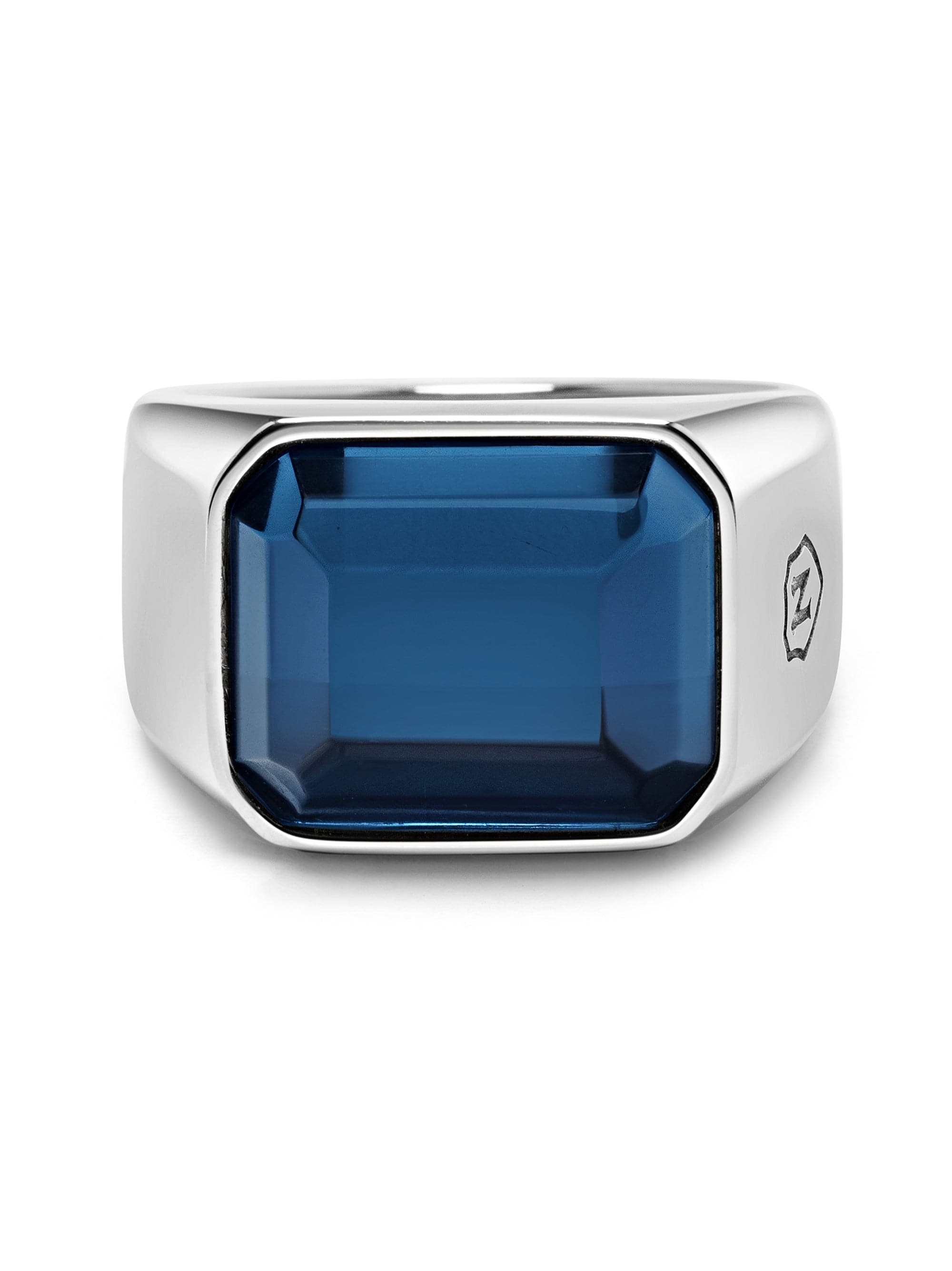 Nialaya Men's Ring Blue Zircon Signet Ring in Silver Blue Zircon Signet Ring in Silver