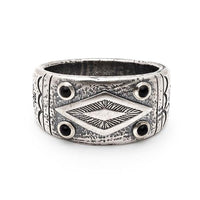 Engraved Vintage Silver Ring with Matte Onyx